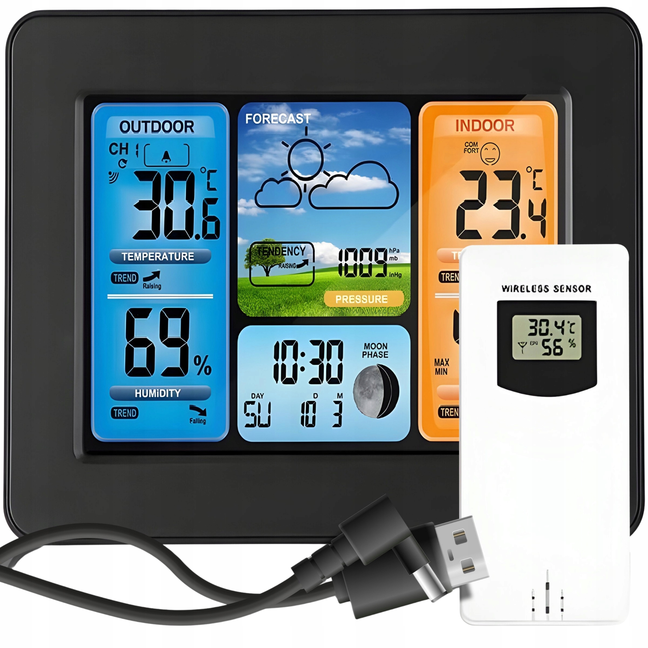 Bezprzewodowa Stacja Pogodowa Pogody Higrometr Termometr Czujnik Zegar Data