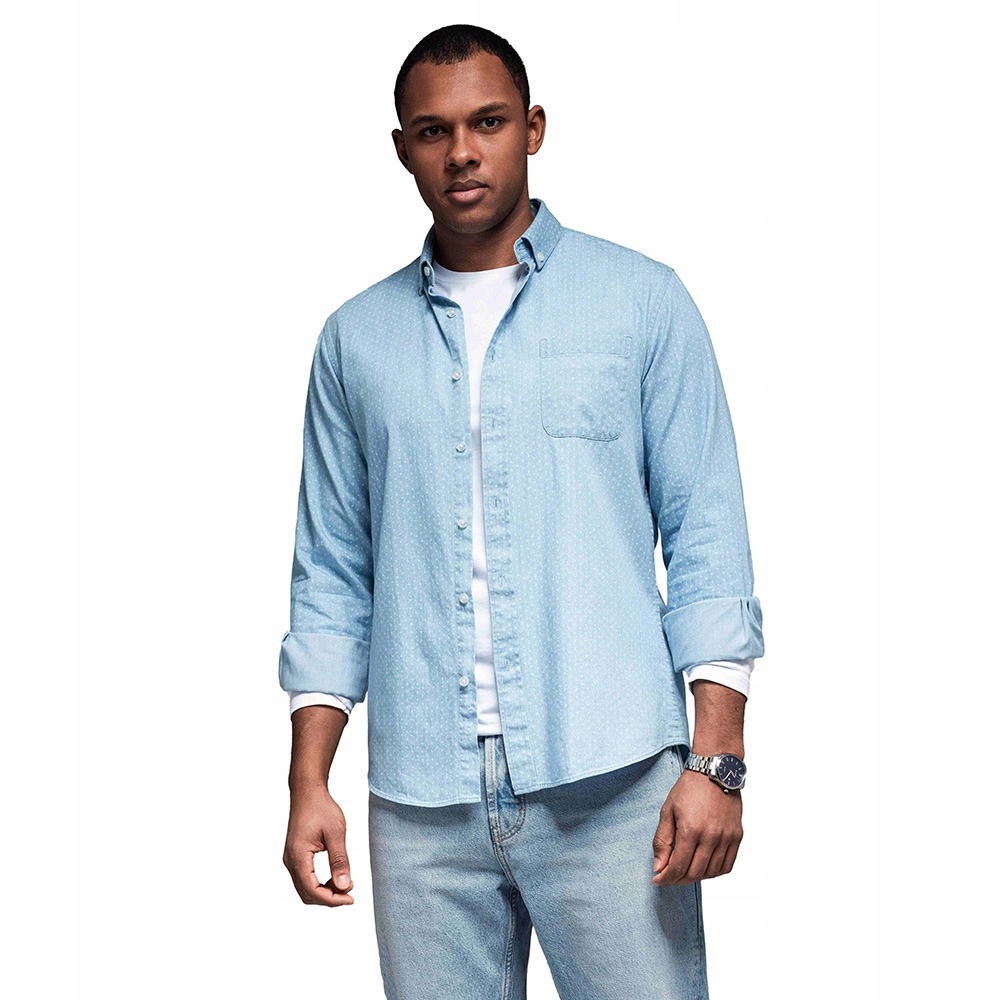 Vzorovaná pánská košile s kapsou světle modrá OM-SHDS-0179 V1 vel M