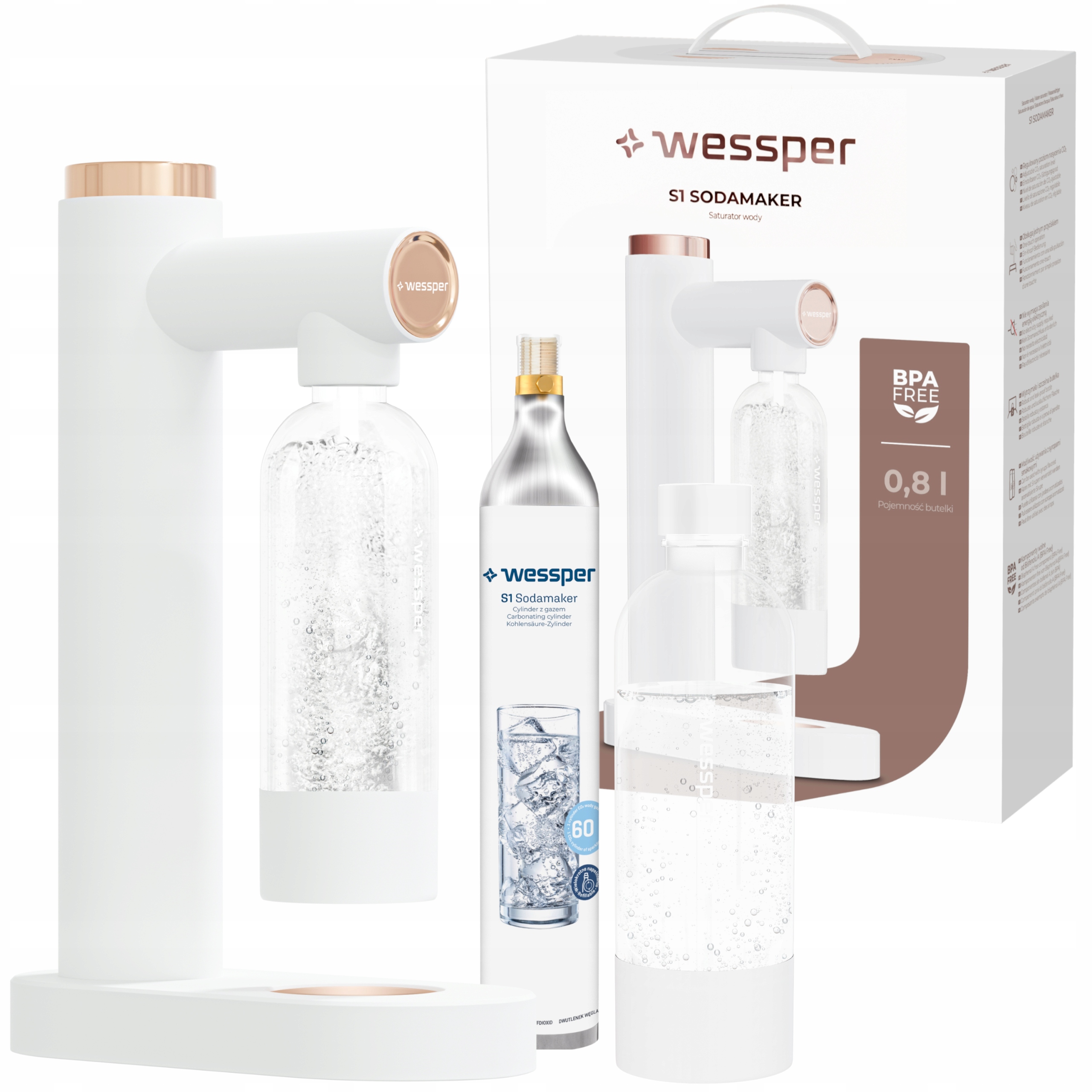 Saturator Wessper S1 Soda maker biały butla Co2 butelka na wodę