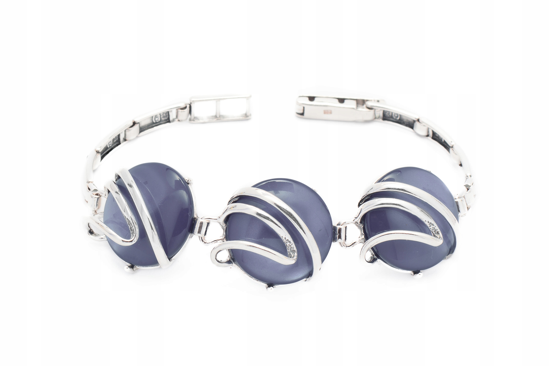 Stříbrný Kobaltový Náramek S Rhodiovanou Perleťovou Hmotou