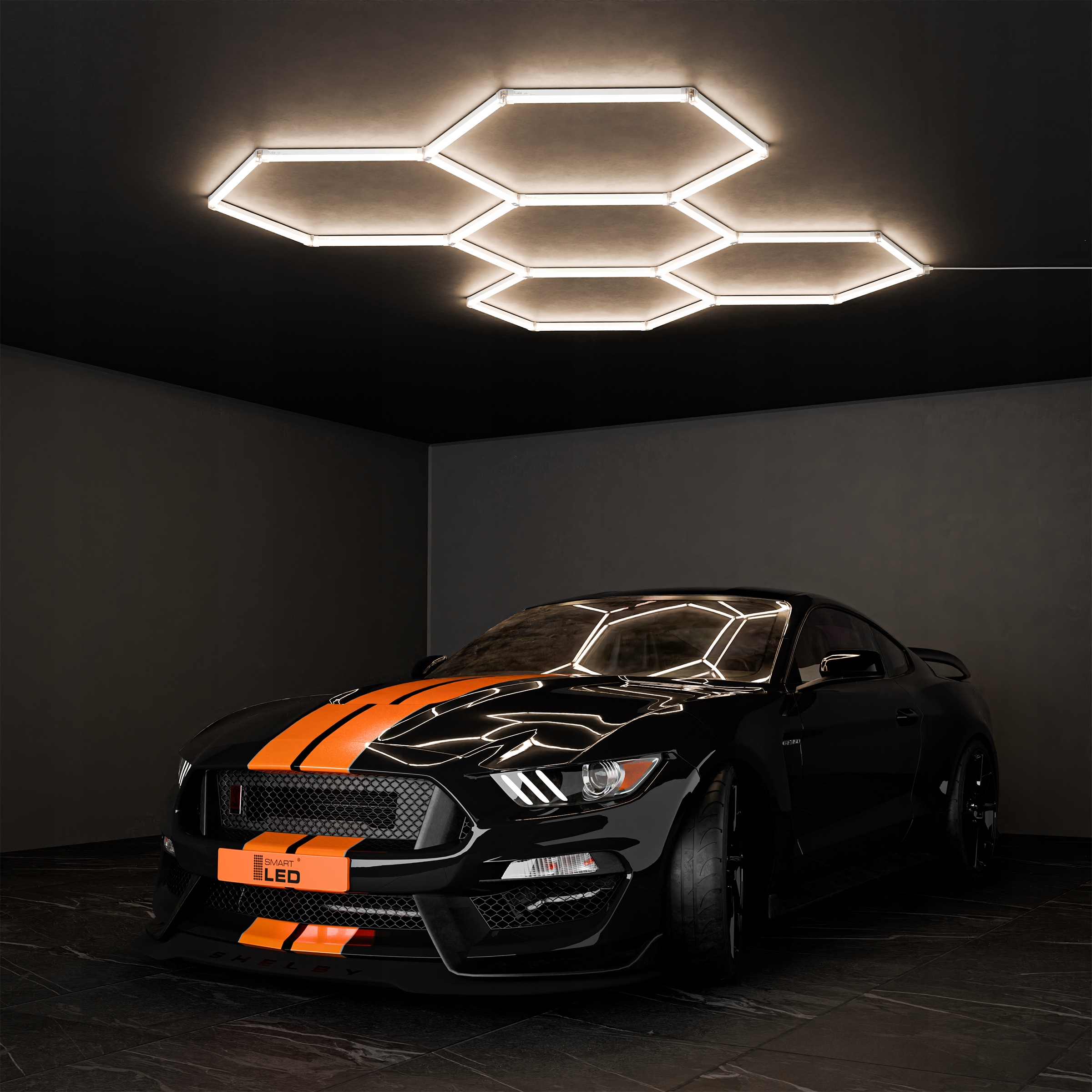 LED sešstūra griestu paneļa apgaismojums garāžas darbnīcai 298 x 209 cm Vītnes tipa iebūvēts LED avots