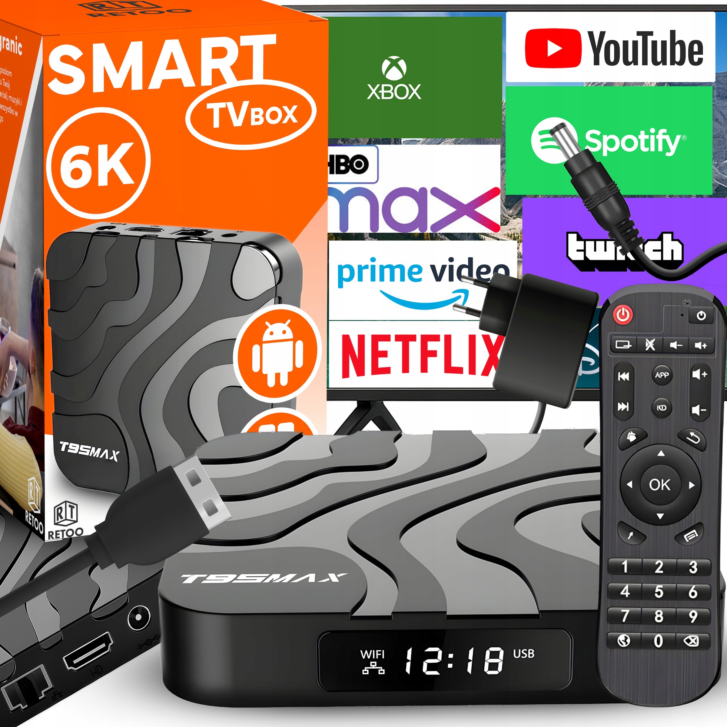 Smart Tv Box T95MAX Android 9 64BIT 6K Wifi Hdr Usb 3.0 Dálkový Ovladač Hdmi Kabel