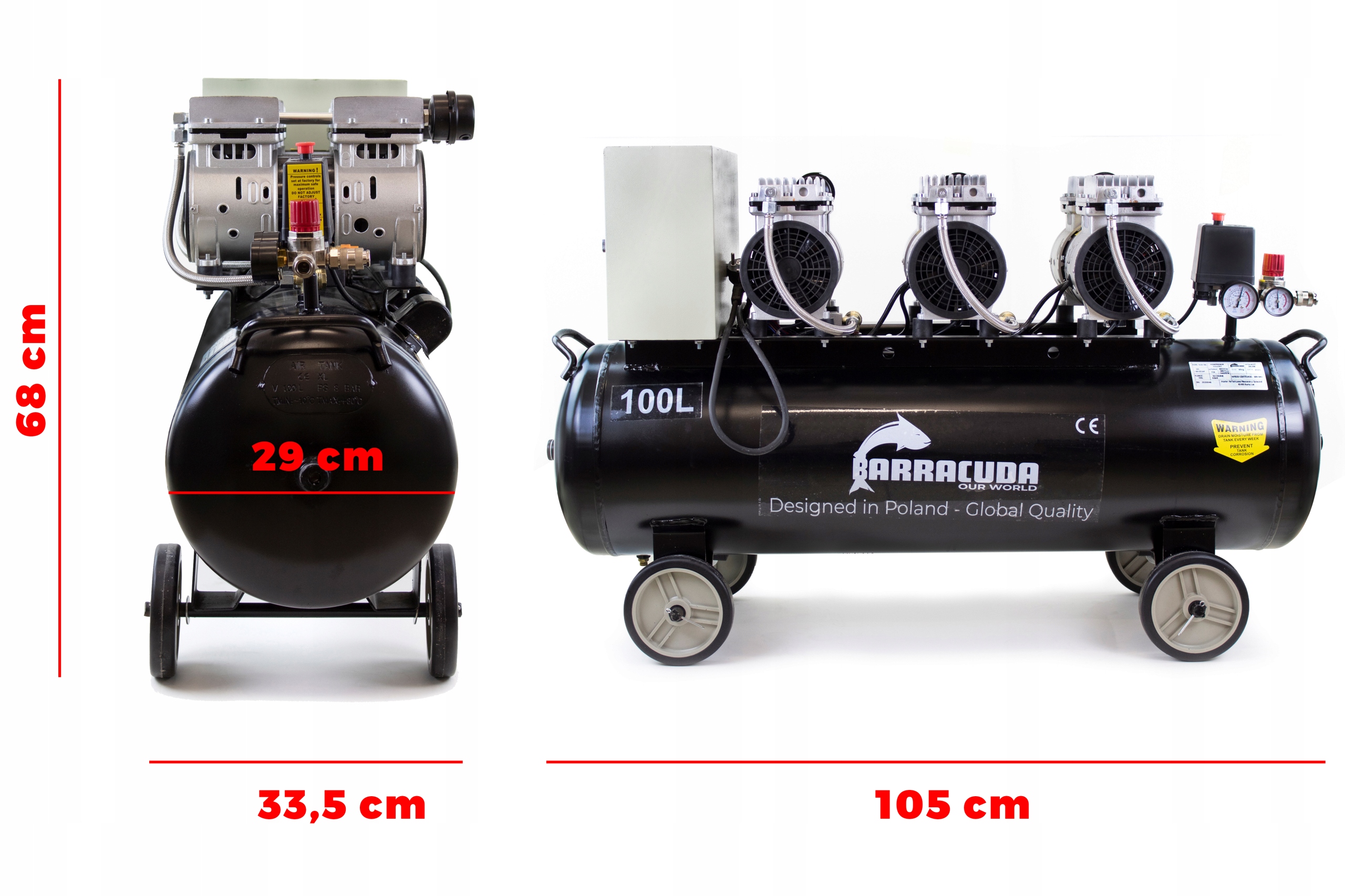 Kompresor BEZOLEJOWY sprężarka 10 BAR 100L 230V 1,65kW 550l/min CICHA PRACA Kod producenta SLSG-100L