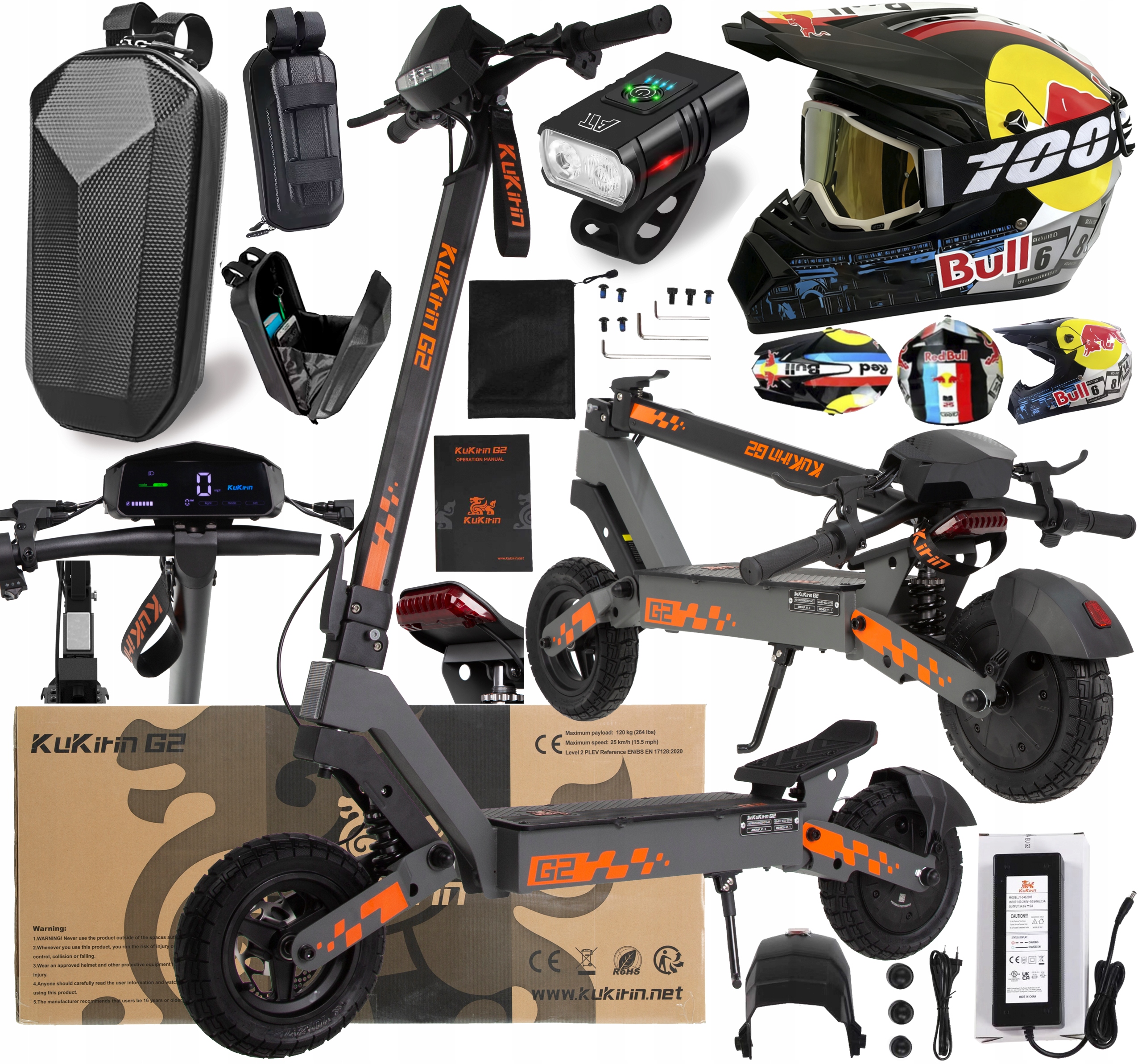 Elektrické skládací vozidlo Kukirin G2 1200W 48V 15AH 45KM/H 10"+Dárek Pl