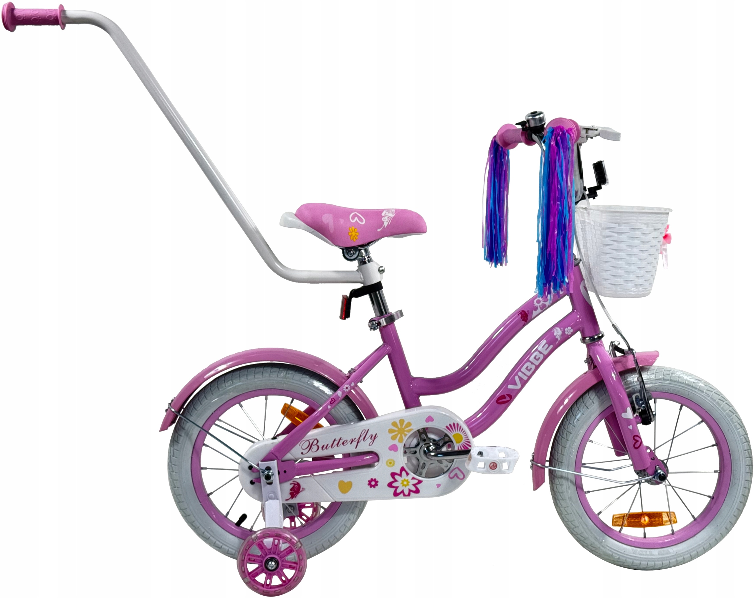 ДИТЯЧИЙ ВЕЛОСИПЕД 14 ДЮЙМОВ НАПРАВЛЯЮЧІ БІЧНІ КОЛЕСА ВЕЛОСИПЕДНА КОРЗИНА для дівчинки