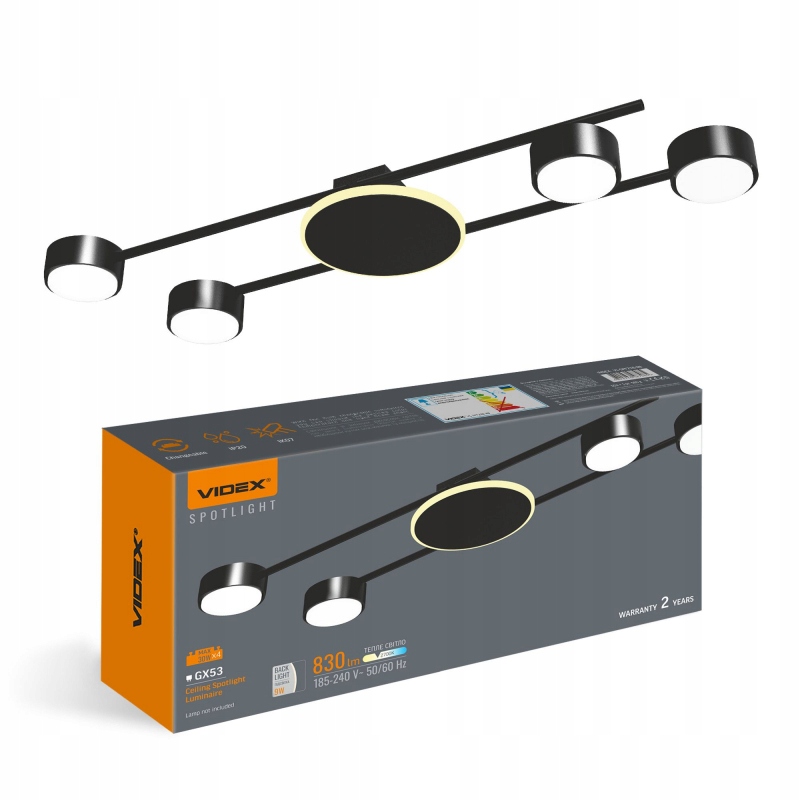 Stropní Svítidlo Lustr Světlo 4x GX53 9W 830lm 2700K Černé Přisazené