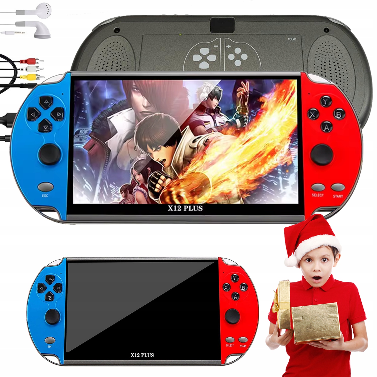X12 Plus Konsola Przenośna Do Gier 2000 Gier Retro 16GB Menu Pl Tv 7 Cali