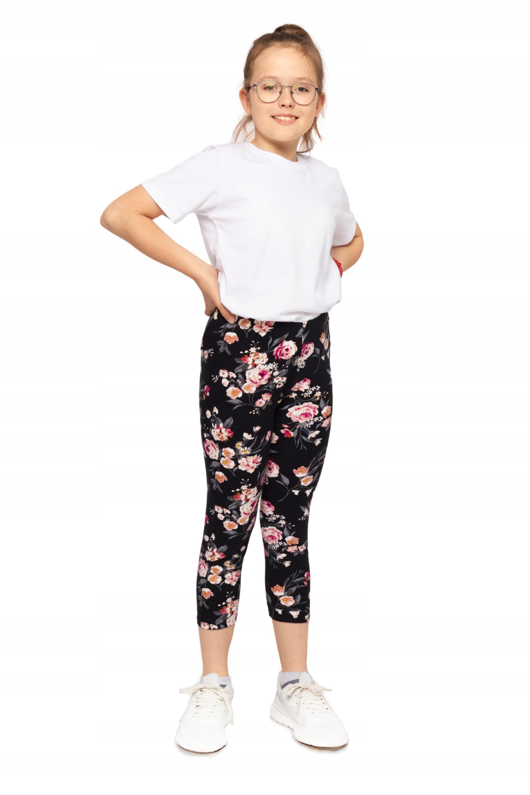 MORAJ legginsy getry dziewczęce 3/4 KWIATY 98-104