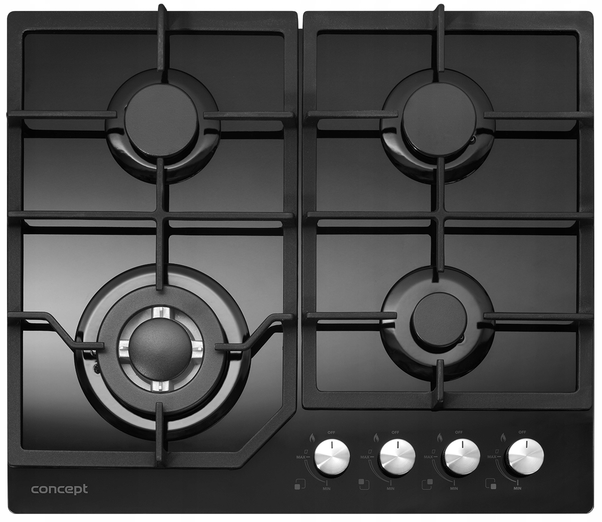 Plynová varná doska Concept PDV7460bc 4pola Wok horák tvrdené sklo