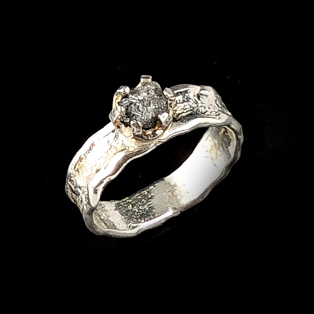 Prstýnek Přírodní Diamant Stříbro 925 Syrový Zásnubní Rozmair 15