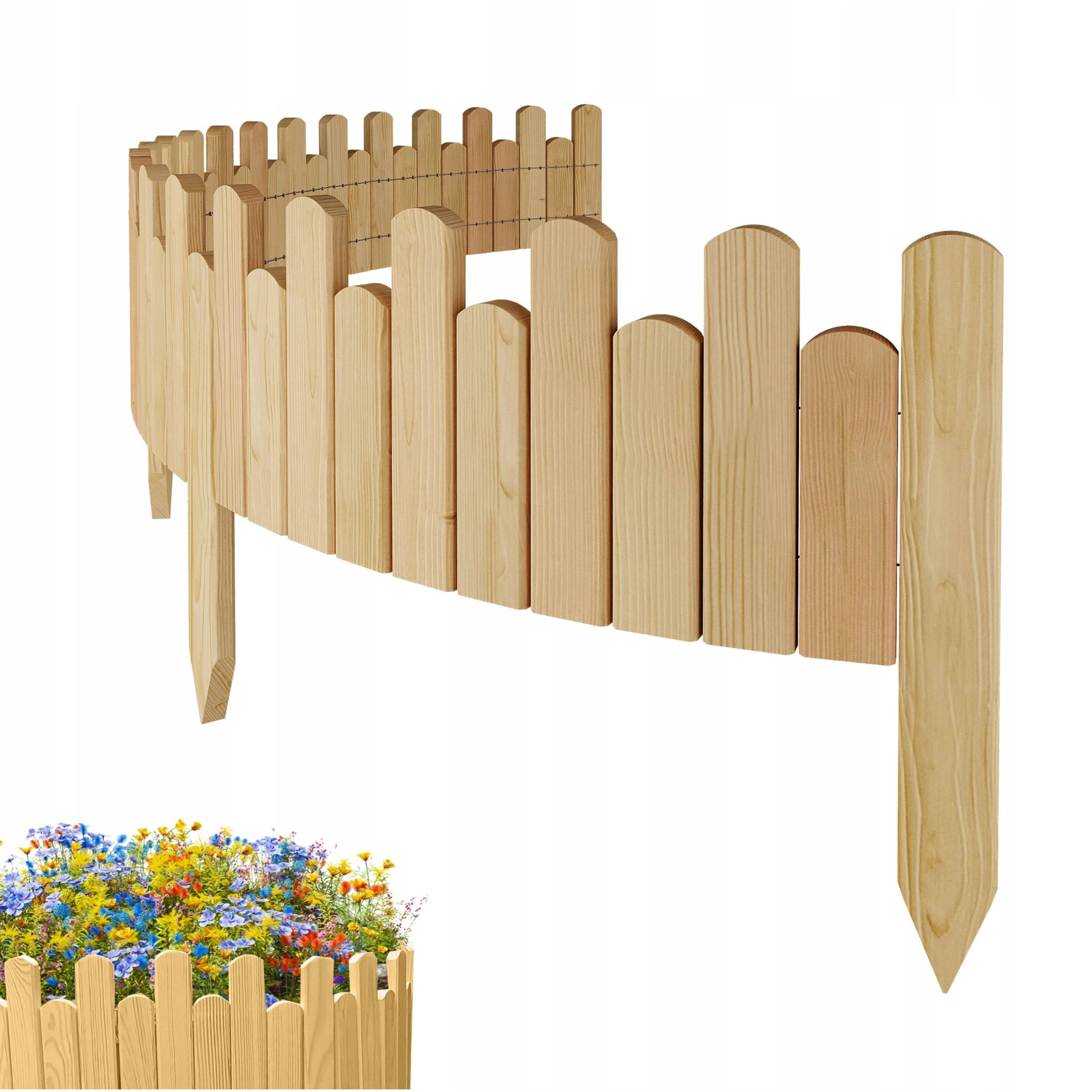 Zahradní Plot dřevěný, pružný, obrubník záhonků 200 x 20 cm, přírodní