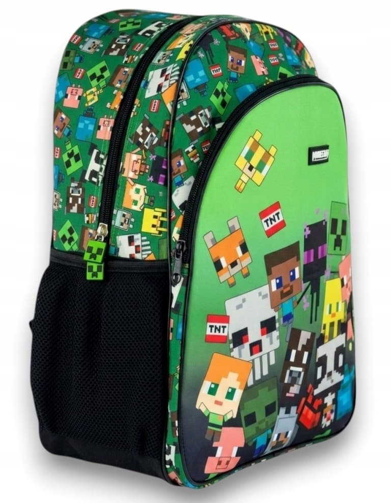 Plecak Szkolny Dwukomorowy Minecraft Moby pojemny zielony