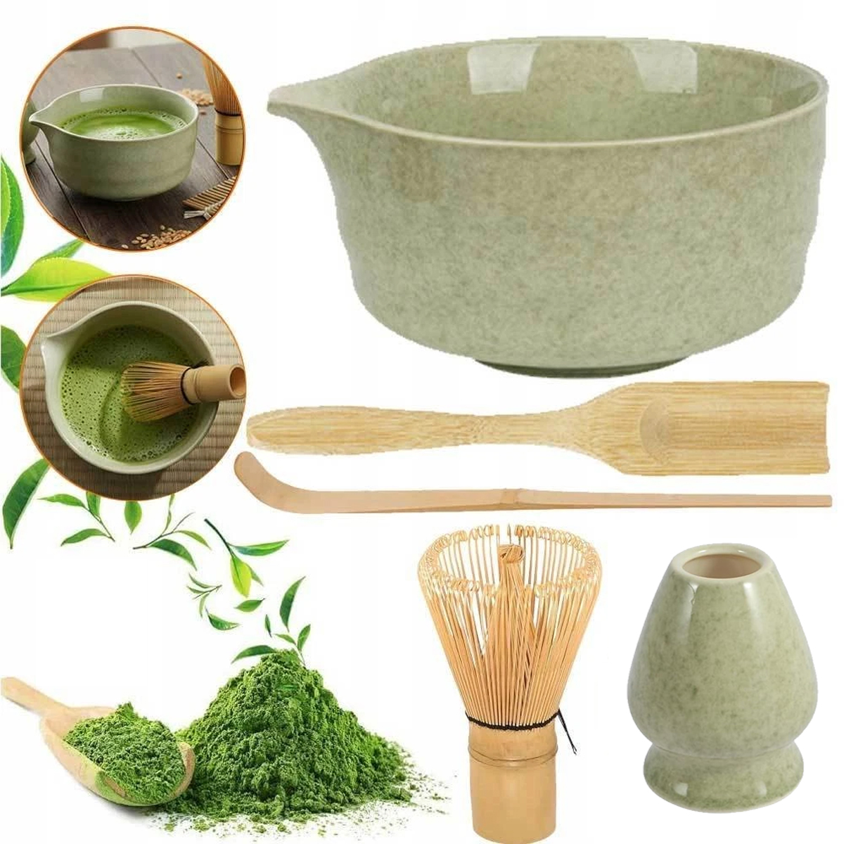 Levně Dárková Sada Na Čaj Matcha Šálek Metla Zelená Jako Dárek