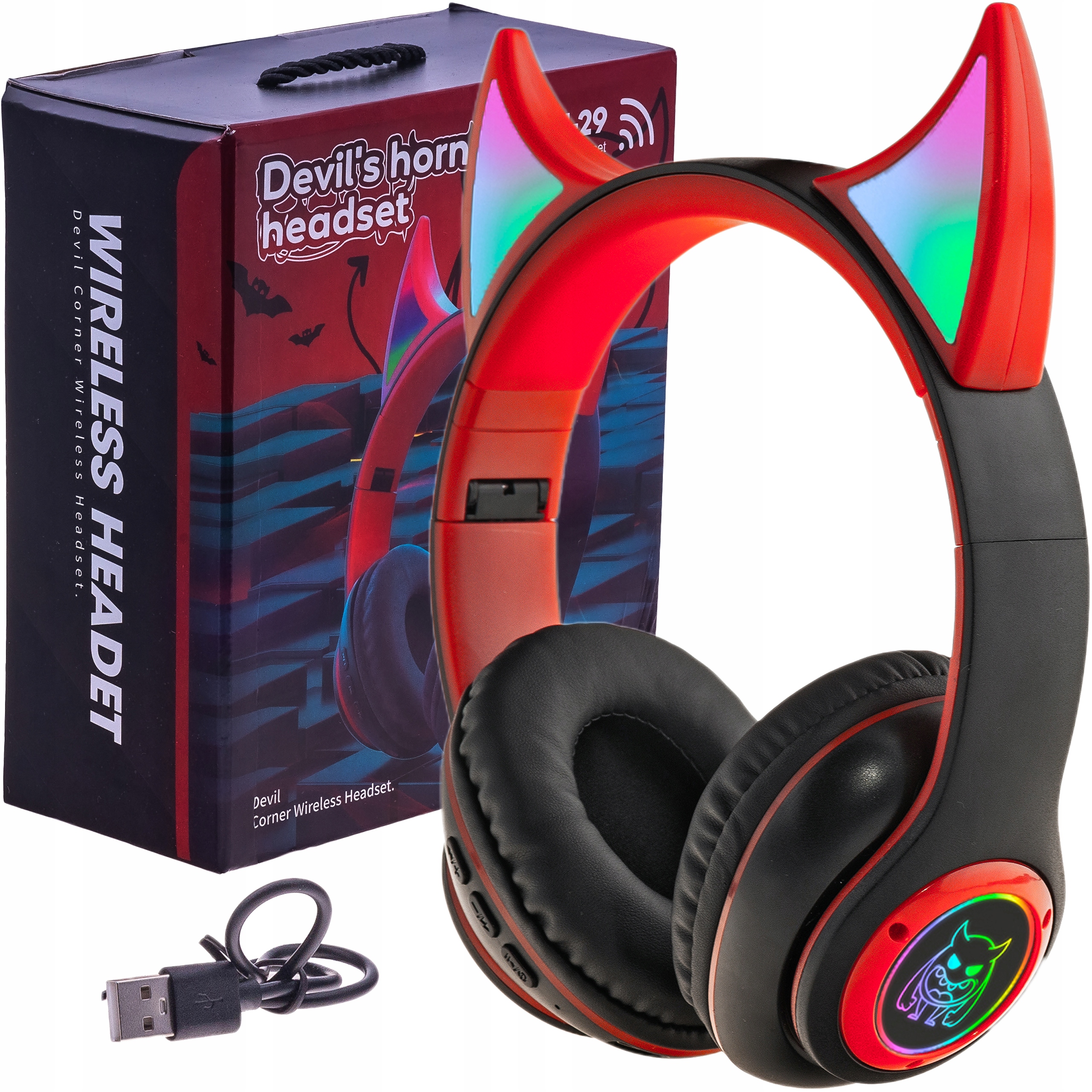

Słuchawki Dla Dzieci Bluetooth Led Rgb Devil Uszy