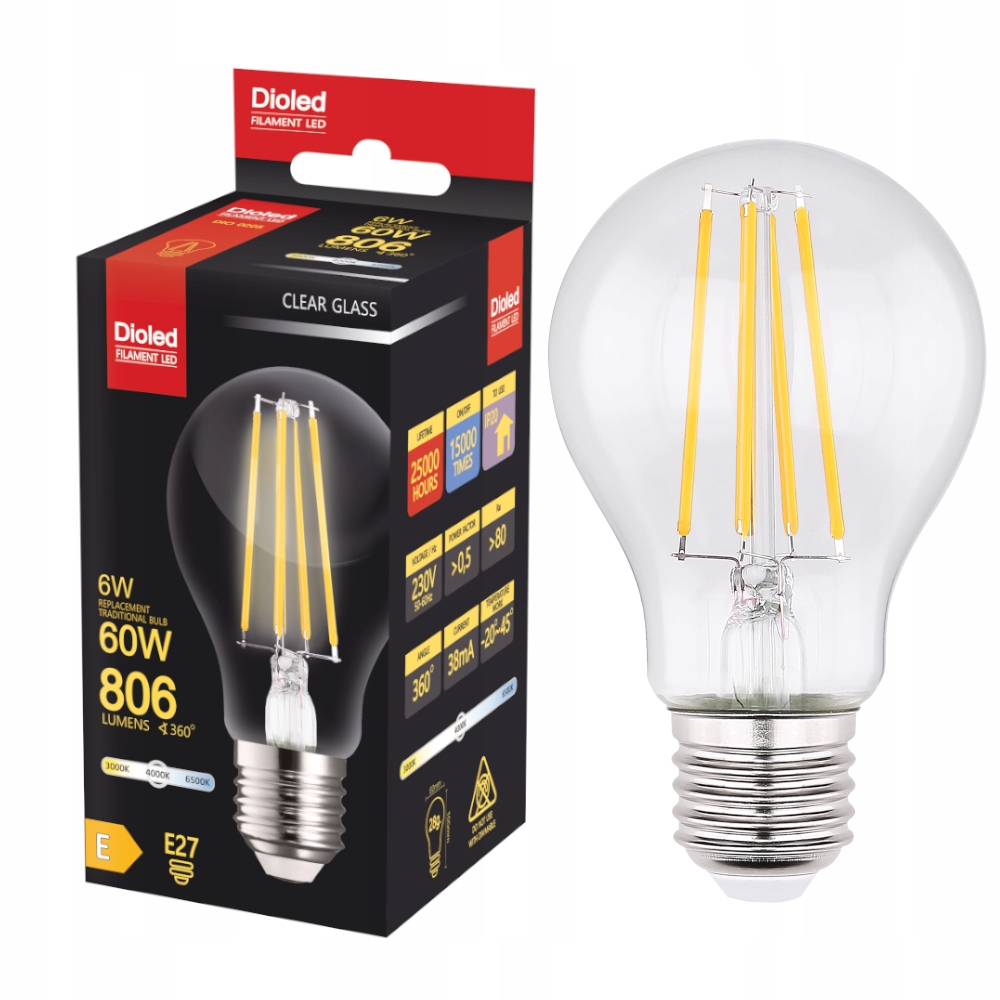 

Żarówka Led E27 6W 806lm neutralna filament edison