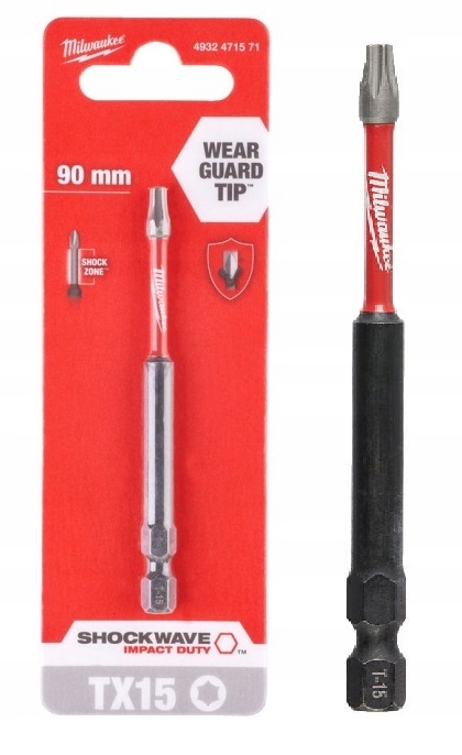 Milwaukee Bit Bity udarowy Torx TX15 TX-15 x 90mm Udar Wkretarka Zakretarka