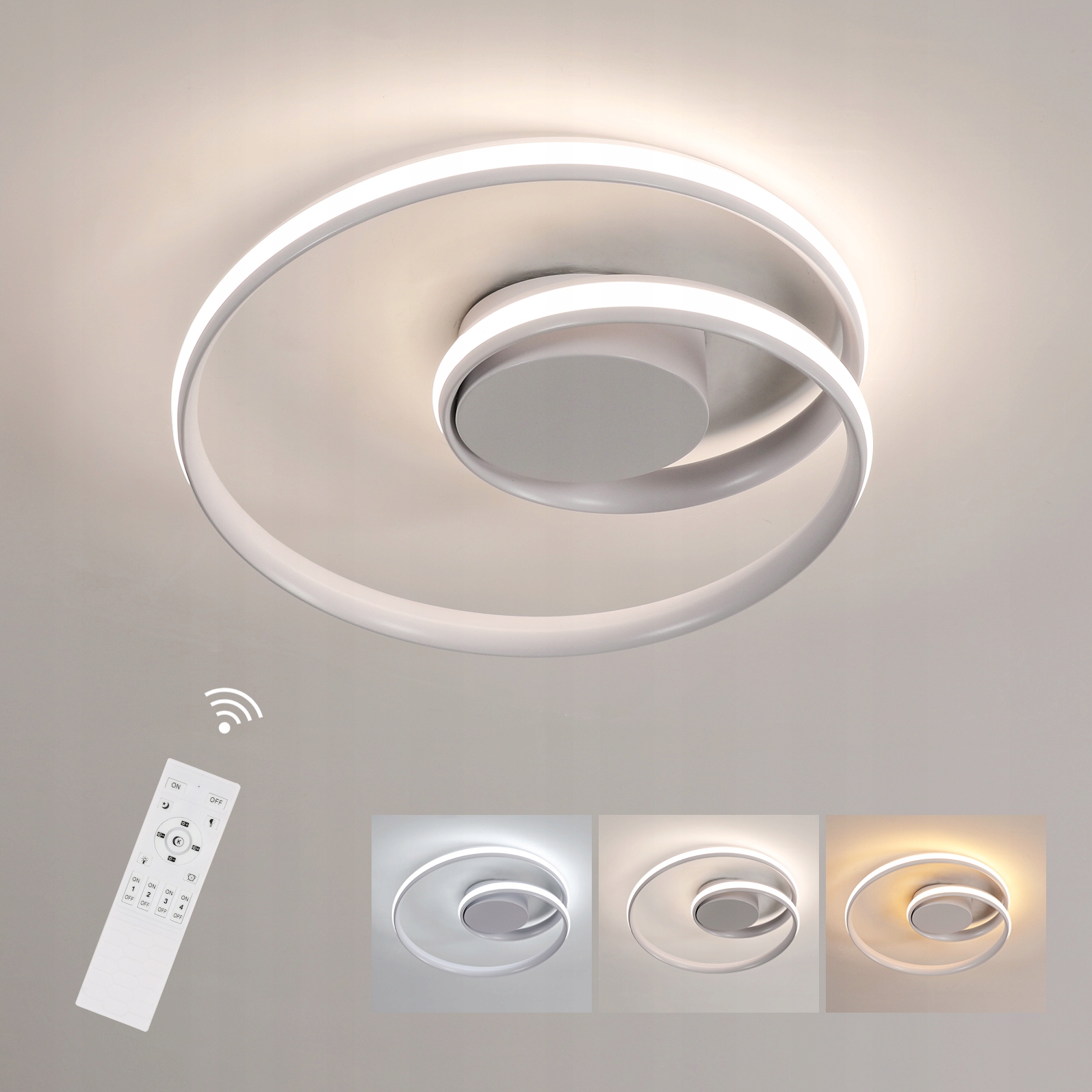 LAMPA SUFITOWA BIAŁA LAMPA PLAFON LED 55W NOWOCZESNA ŚCIEMNIALNA+PILOT