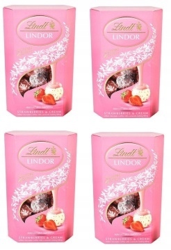 Levně 4x 200 g Lindt Lindor Strawberries & cream pralinky Půlka Kartonu