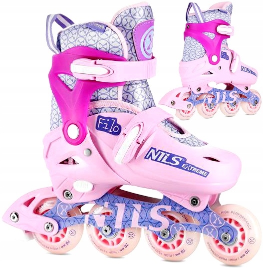 Rolki Łyżworolki Nils Extreme Różowe Regulowane Dziecięce S 30-33