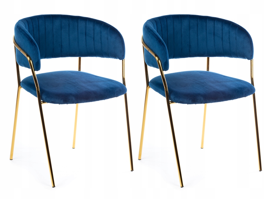 Komplet 2 krzesła tapicerowane Rarity Gold Navy Blue welur pikowane tkanina