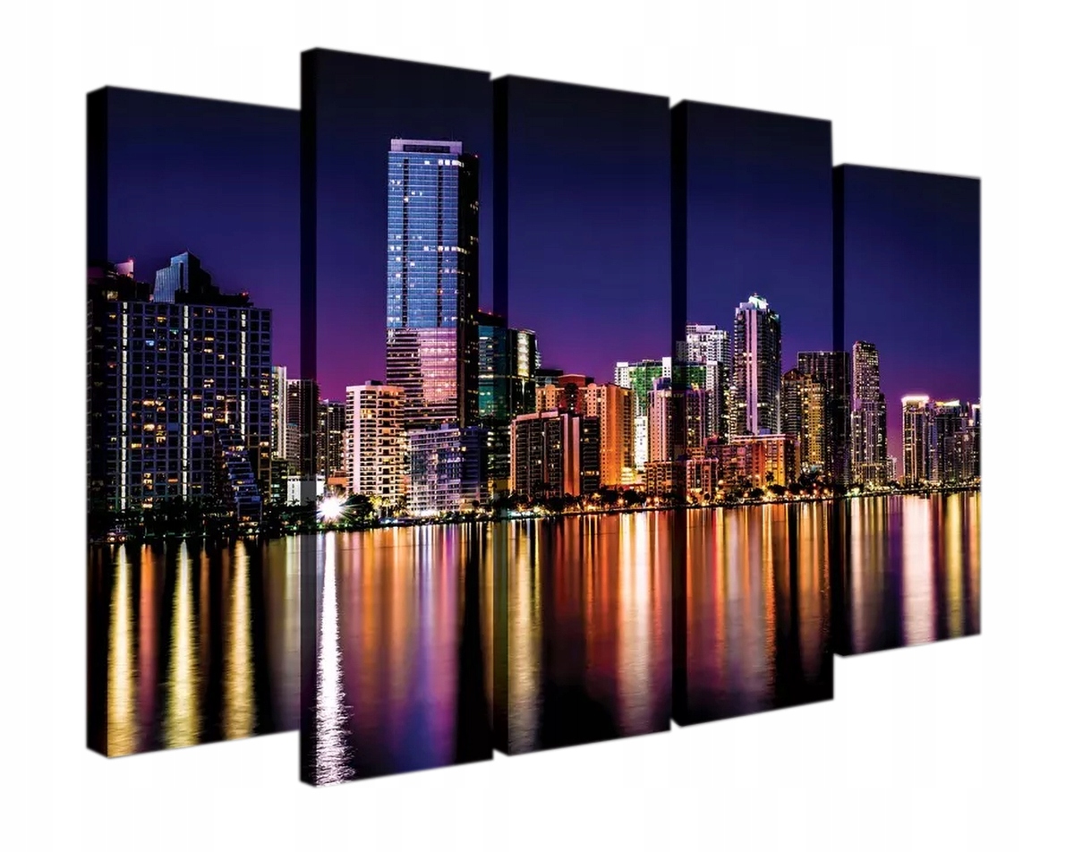 Obraz Na Plátne Canvas 150x100 Noc Mesto Panoráma Voda Odraz Svetla