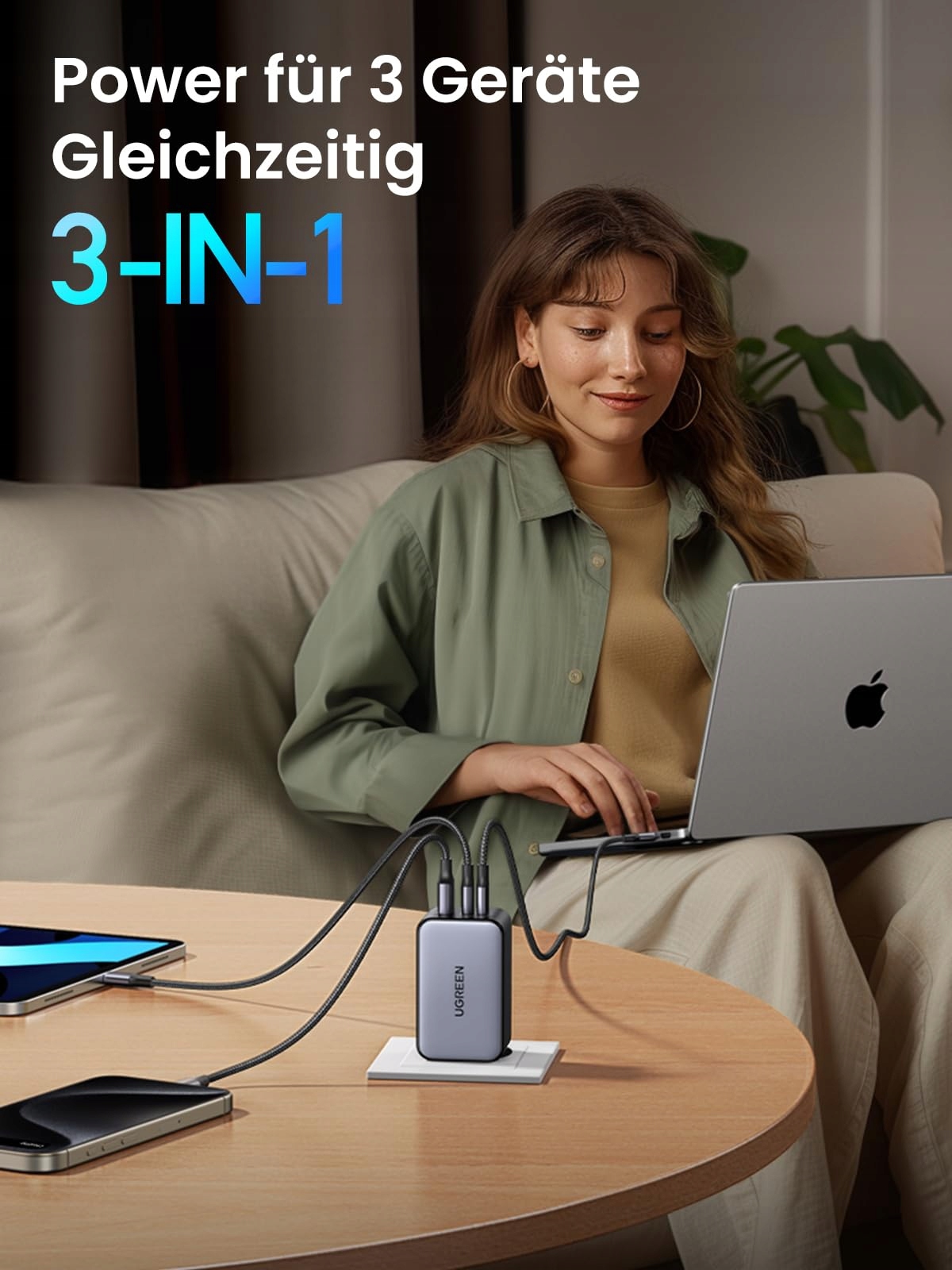 UGREEN Nexode X ładowarka USB C, 100 W, mini GaN Charger, 3-portowy — miniatura 4