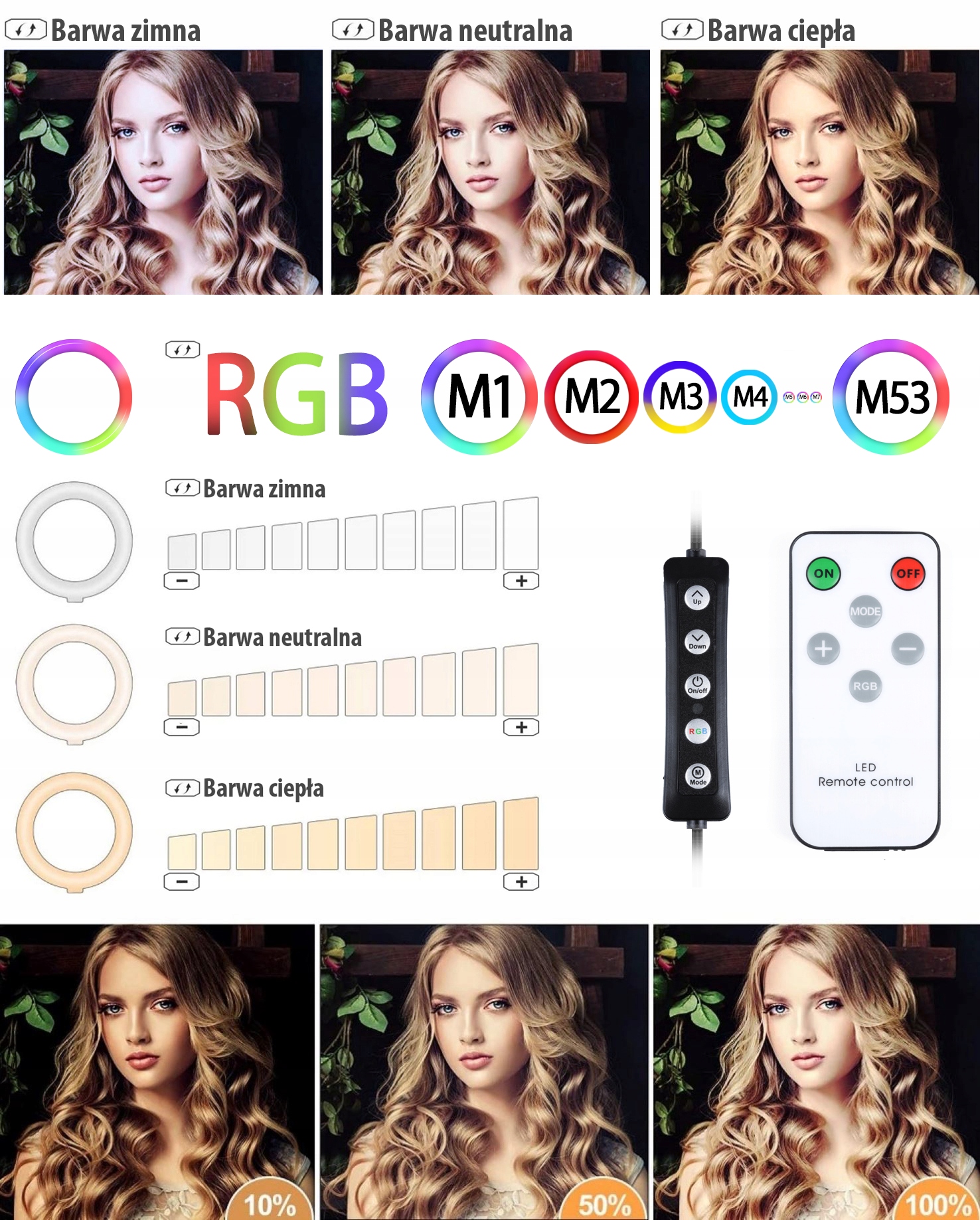 LAMPA PIERŚCIENIOWA LED RING MAKIJAŻ STATYW RGB Kod producenta SENY-RGB-300-KIT