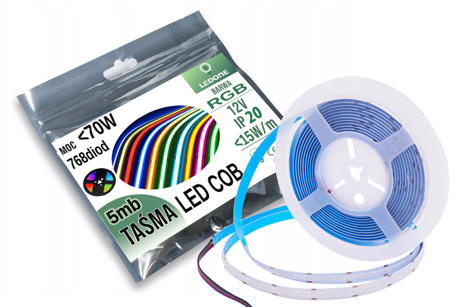 Led pásek Cob barevný Rgb 12V 15W/m neonový úsek 5 m