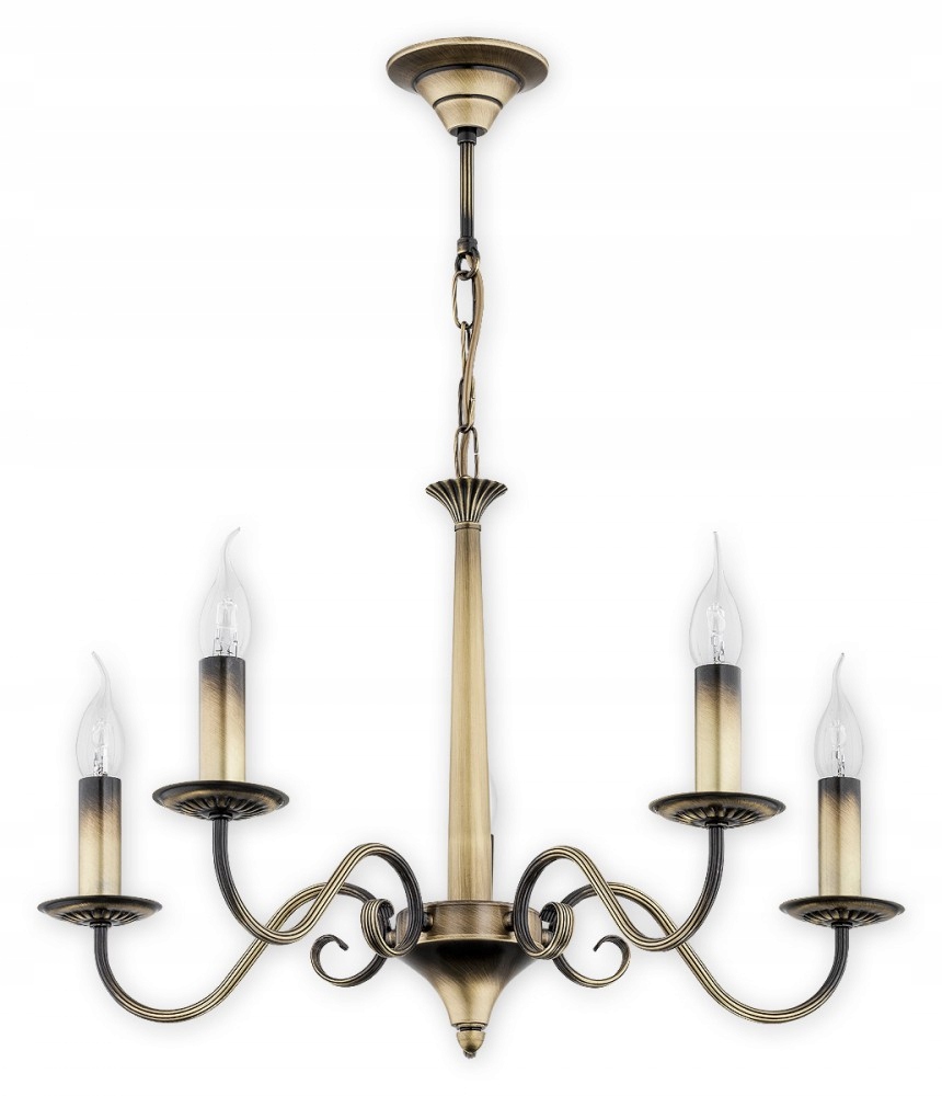 Okázalá závěsná lampa Asti, zlatý otřený kov v ramenech svícnu