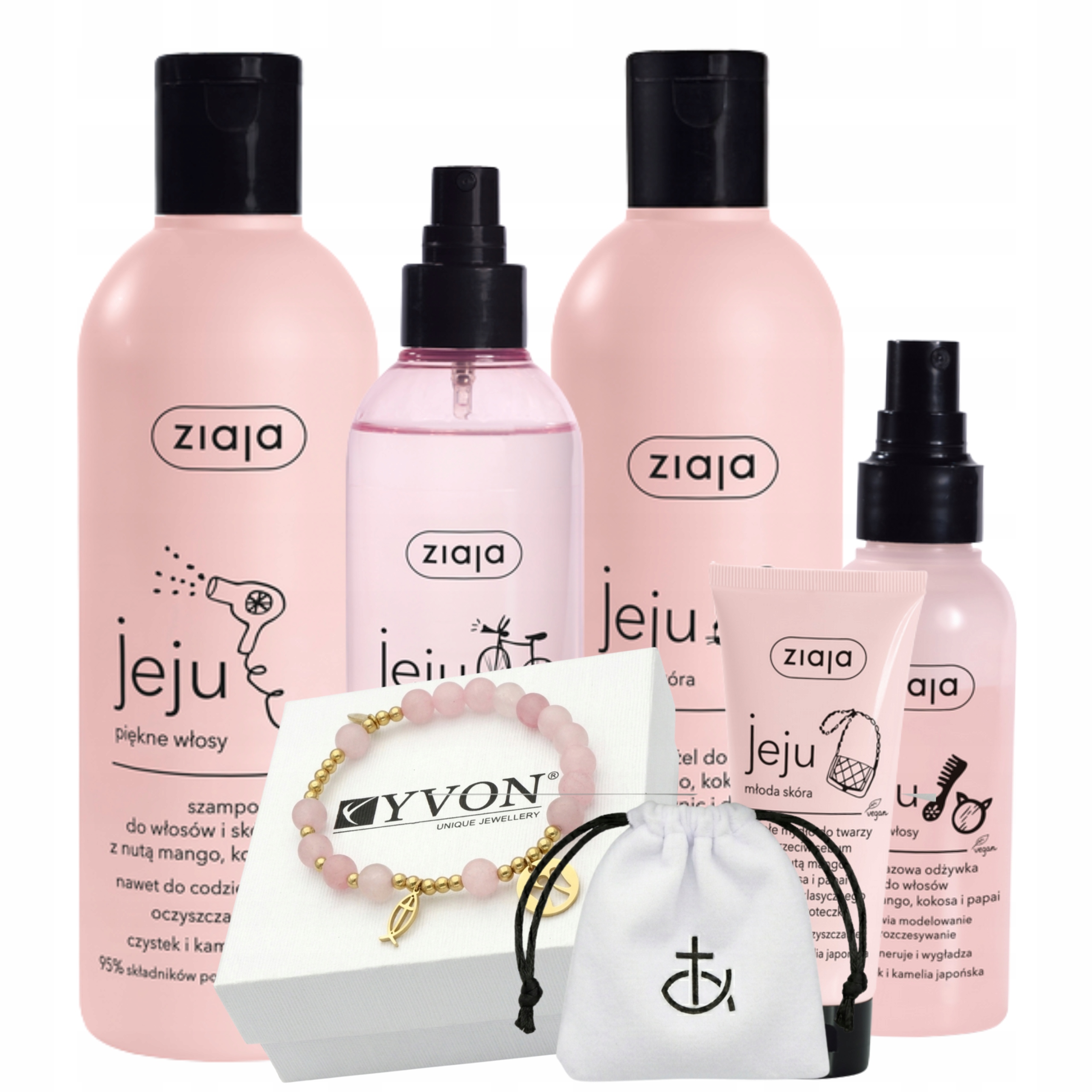 Ziaja Jeju Różowy Zestaw Różaniec różowy na rękę bransoletka