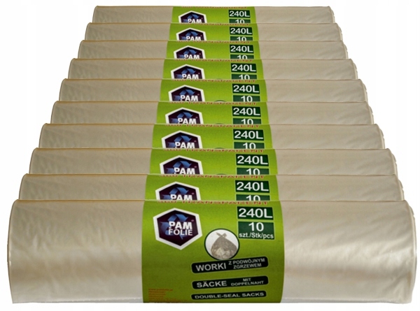 Levně Sáčky 240L na odpadky Velké Silné Polystyren Průsvitné Bezbarvé 100 ks