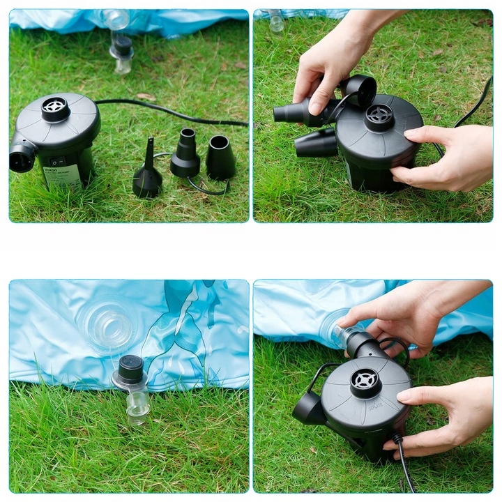 ELEKTRYCZNA POMPKA PIŁKI MATERACA BASENU 230V/12V + KOŃCÓWKI DO ROWERU AUTA Stan opakowania oryginalne