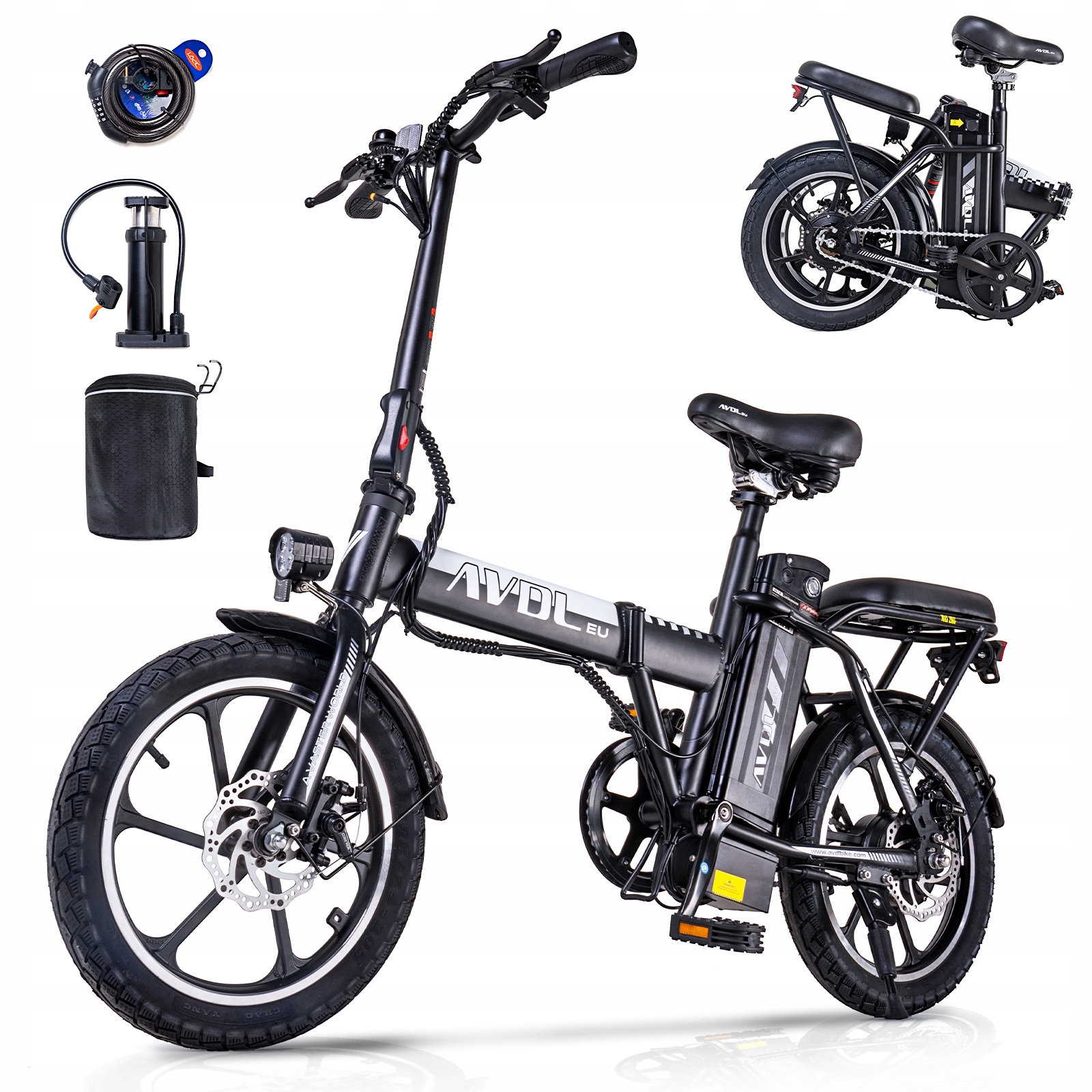 Rowery Elektryczne Składane 16 Cali 250W 25 km/h 11,4Ah Damski/Męski E-bike