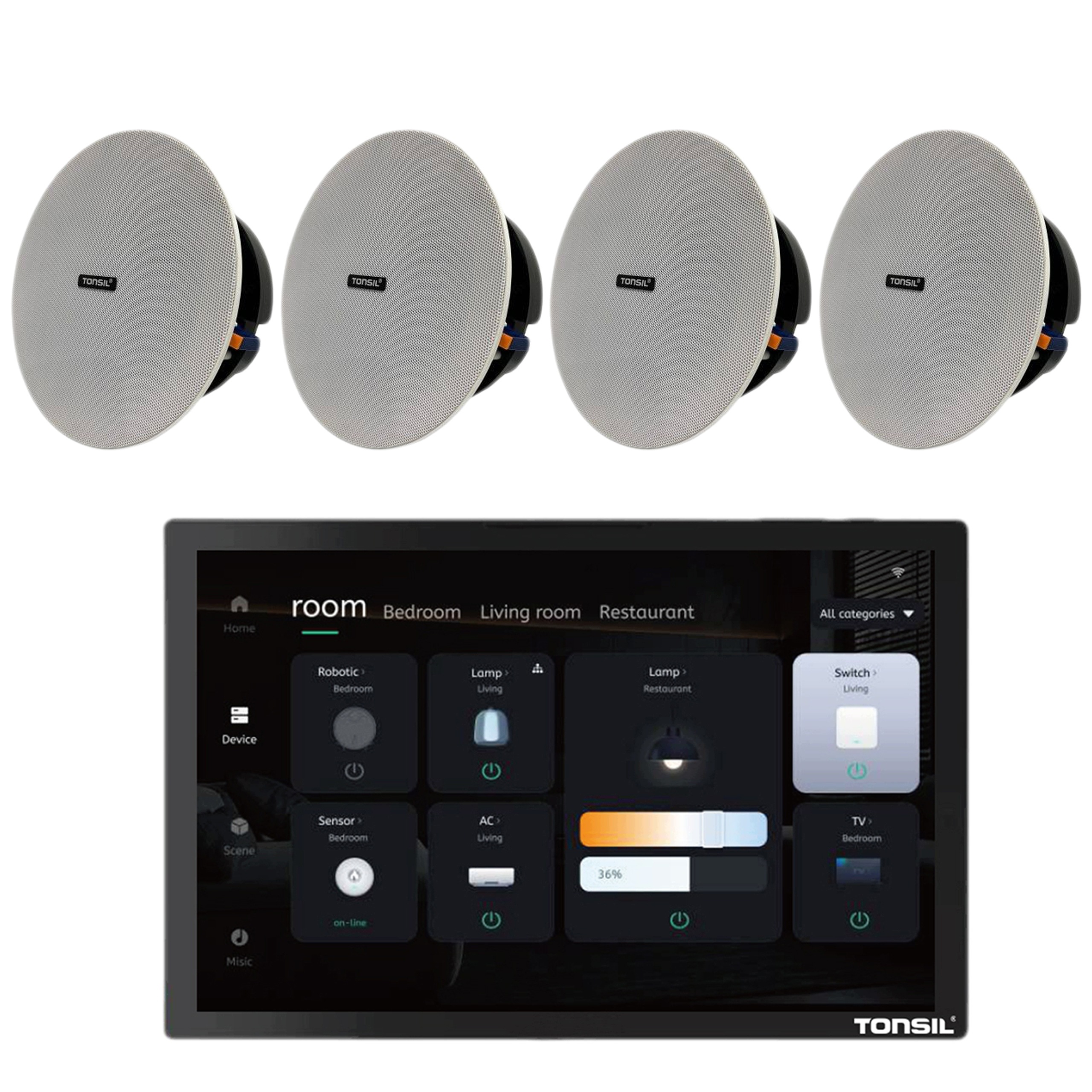 Set Tonsil Nástěnný zesilovač E11 Android +4x Stropní reproduktor Zgsu 250S