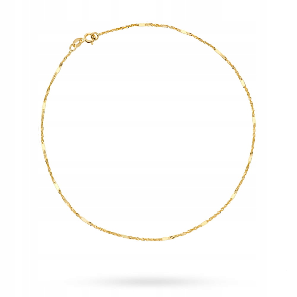 Zlatý náramek na nohu 585, singapurská vazba, plech 2x1 mm, dámský, 25 cm