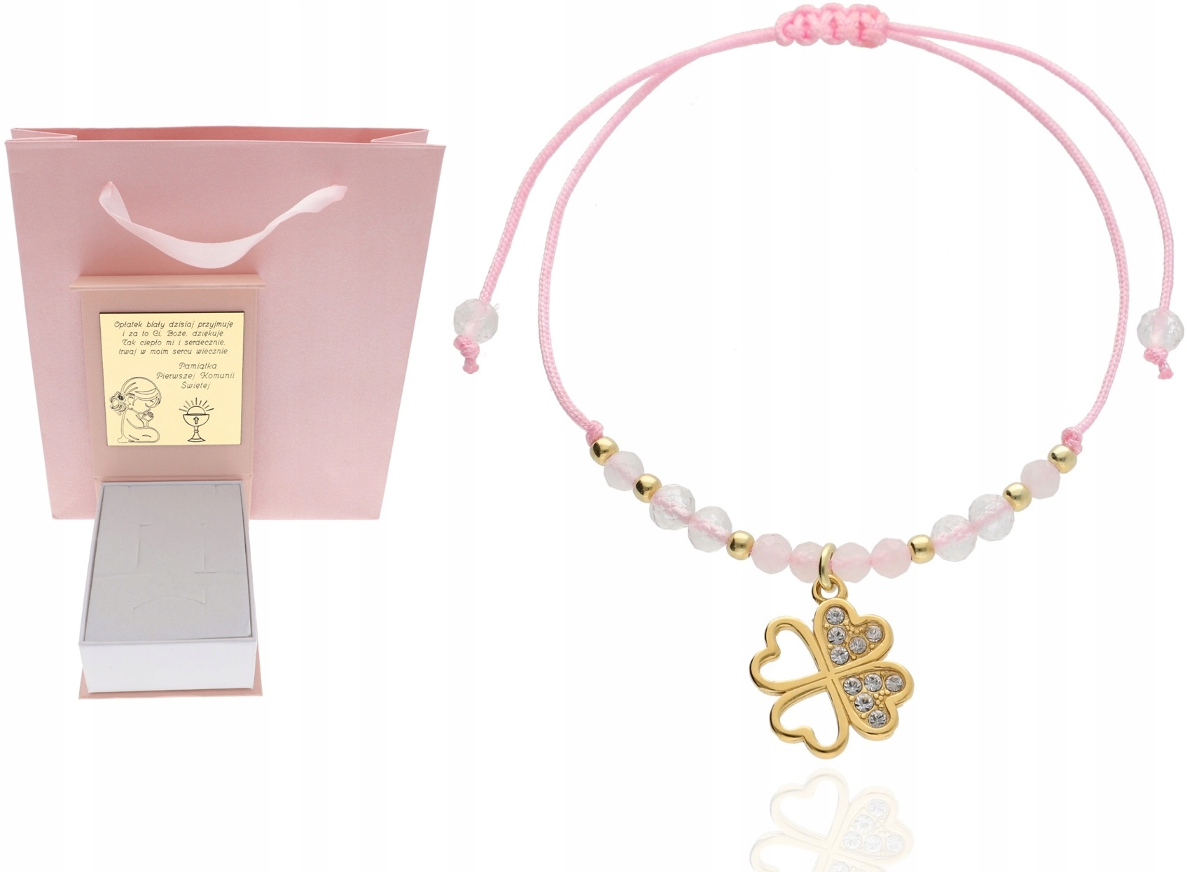 Náramek s jetelem, přírodní kameny Svaté Přijímání Křest Roček 925