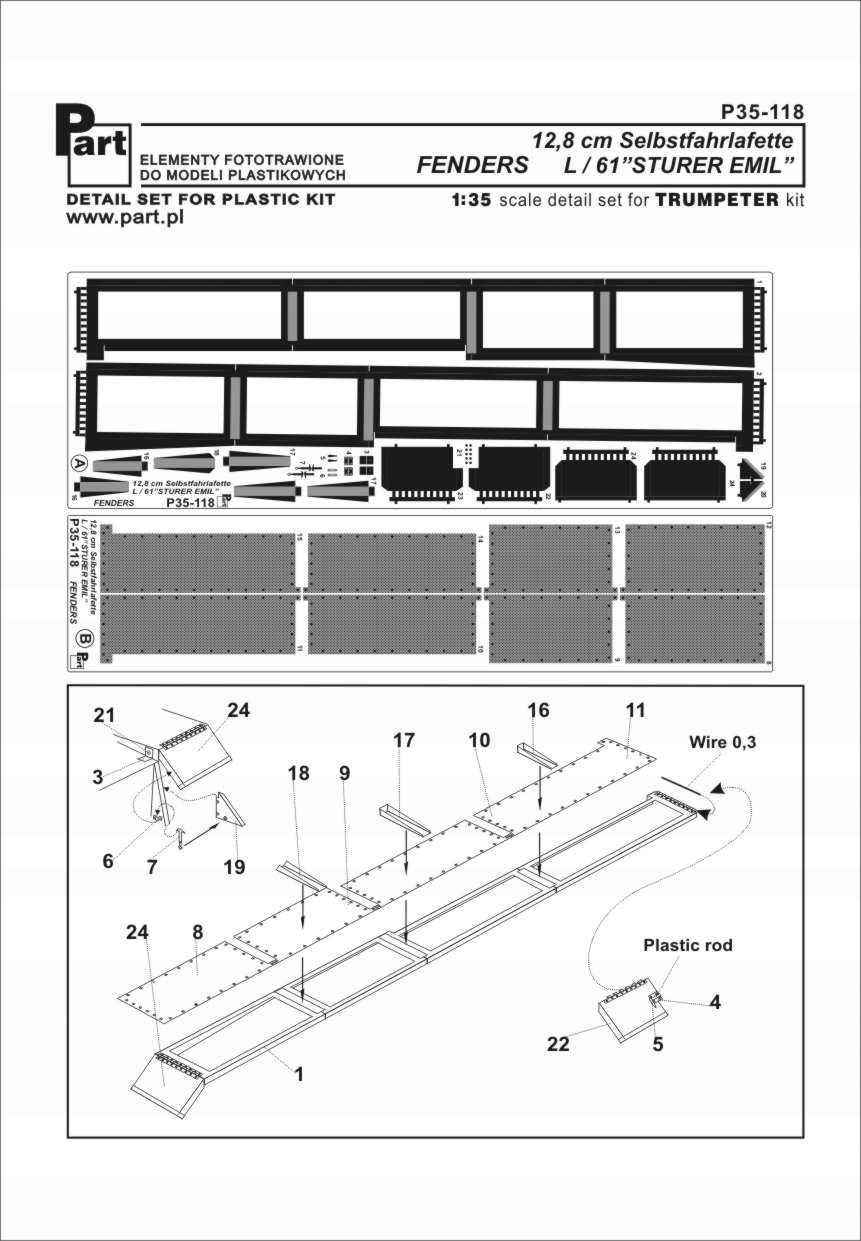 Part P35-118 1/35 L/61 Sturer Emil blatníky (Trumpeter)