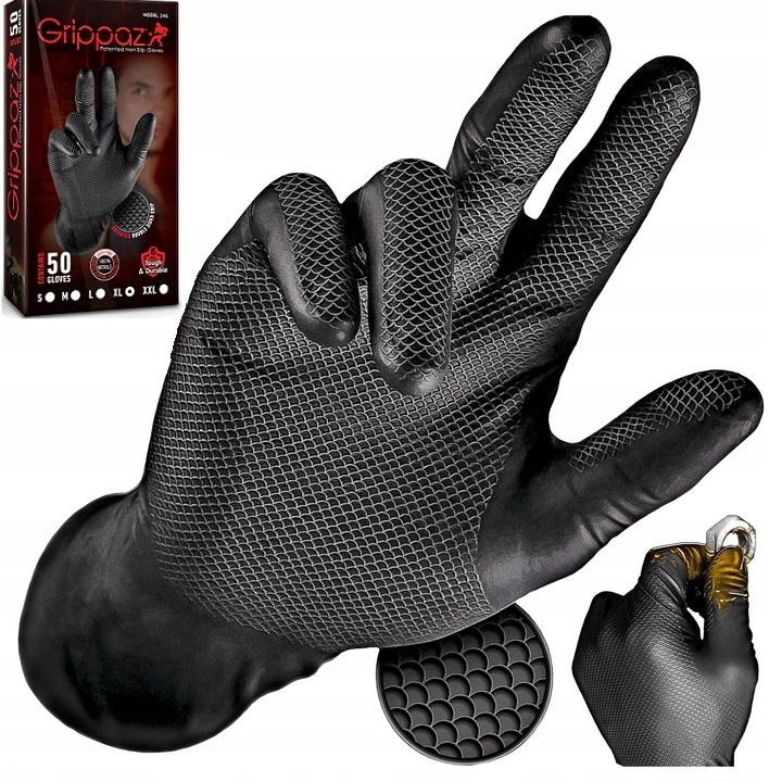 RĘKAWICZKI NITRYLOWE WARSZTATOWE MECHANIKA CZARNE STRONG GRIPPAZ M 50szt.