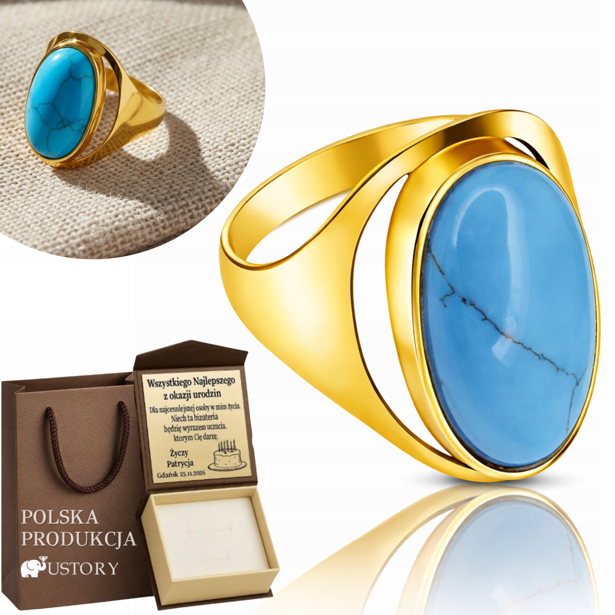 Zlatý Prstýnek S Velkým Kamenem Tyrkys 925 Masivní Retro Vintage