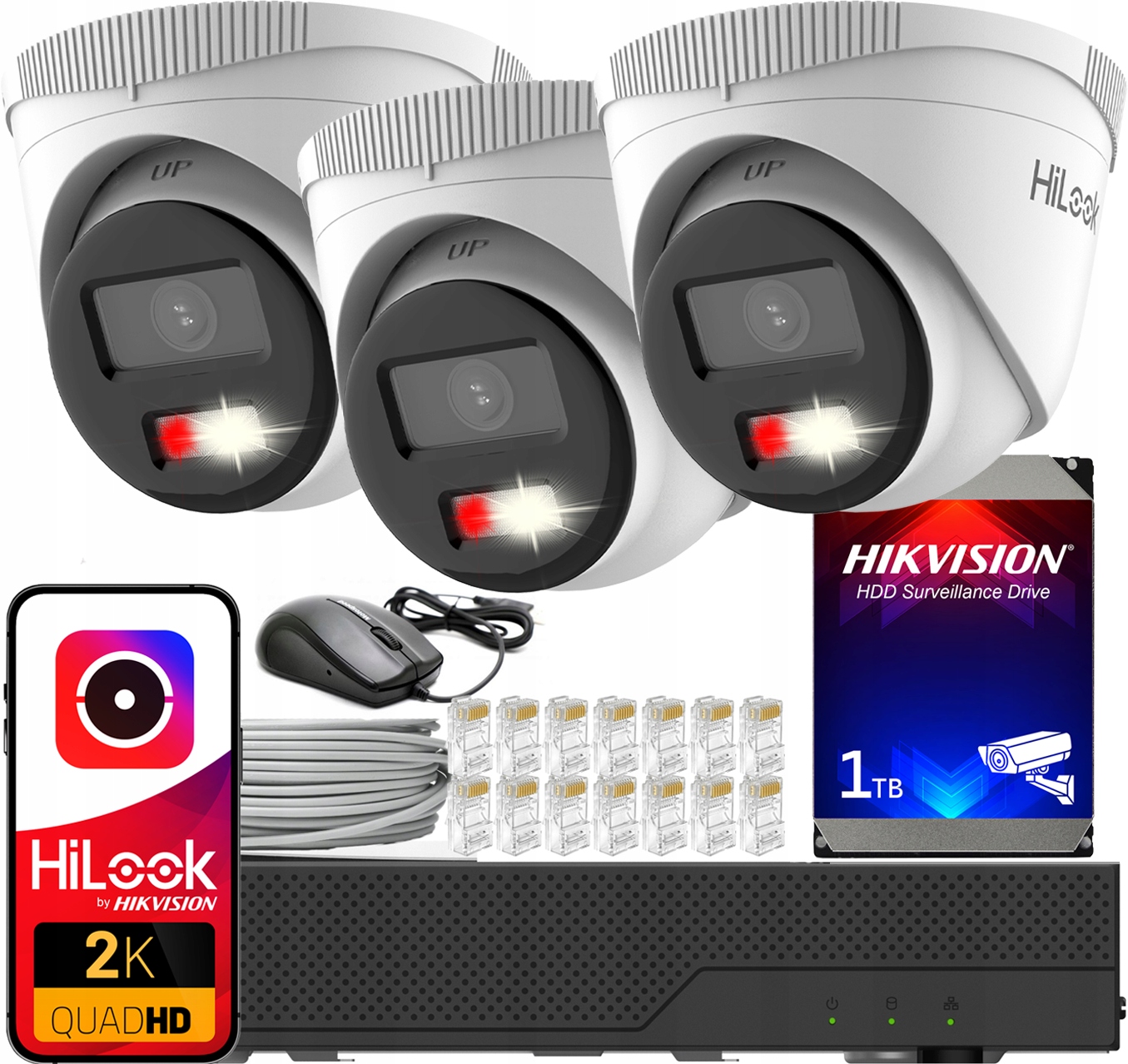 Sada Ip monitorování Hilook pro Hikvision 3x IPC-T240HA-LUC 4MPX PoE Hybrid