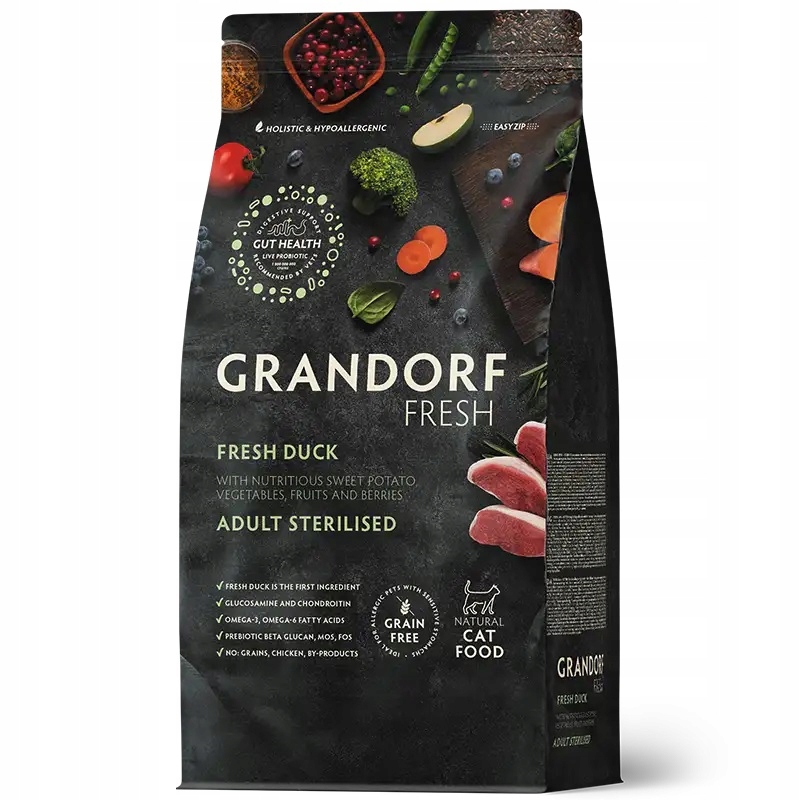 Grandorf Fresh Duck Adult Sterilised Kaczka Bataty Karma Dla Kotów 2kg