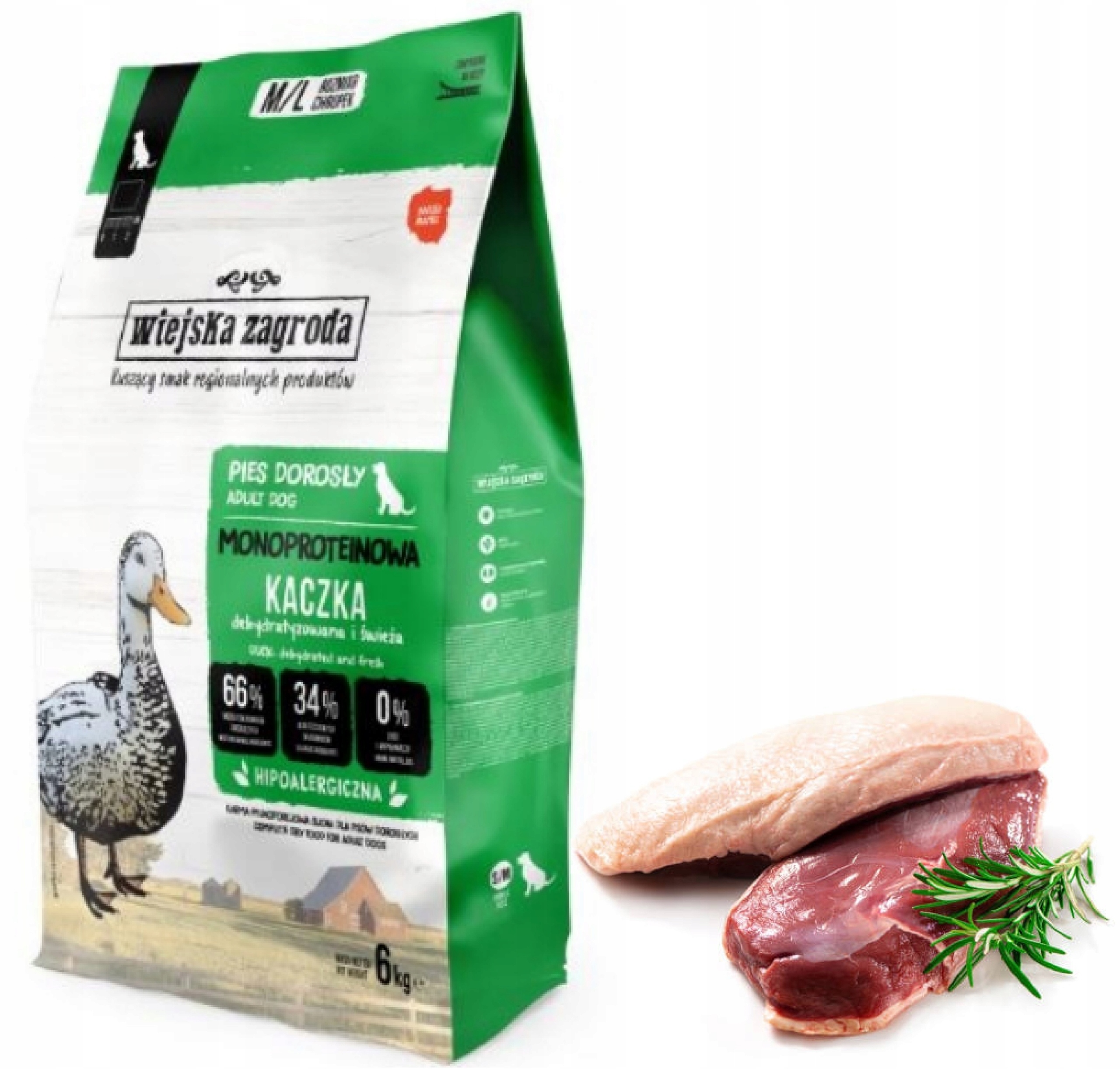 Wiejska Zagroda Sucha karma Monobiałkowa Duże średnie rasy Kaczka 6kg M/L