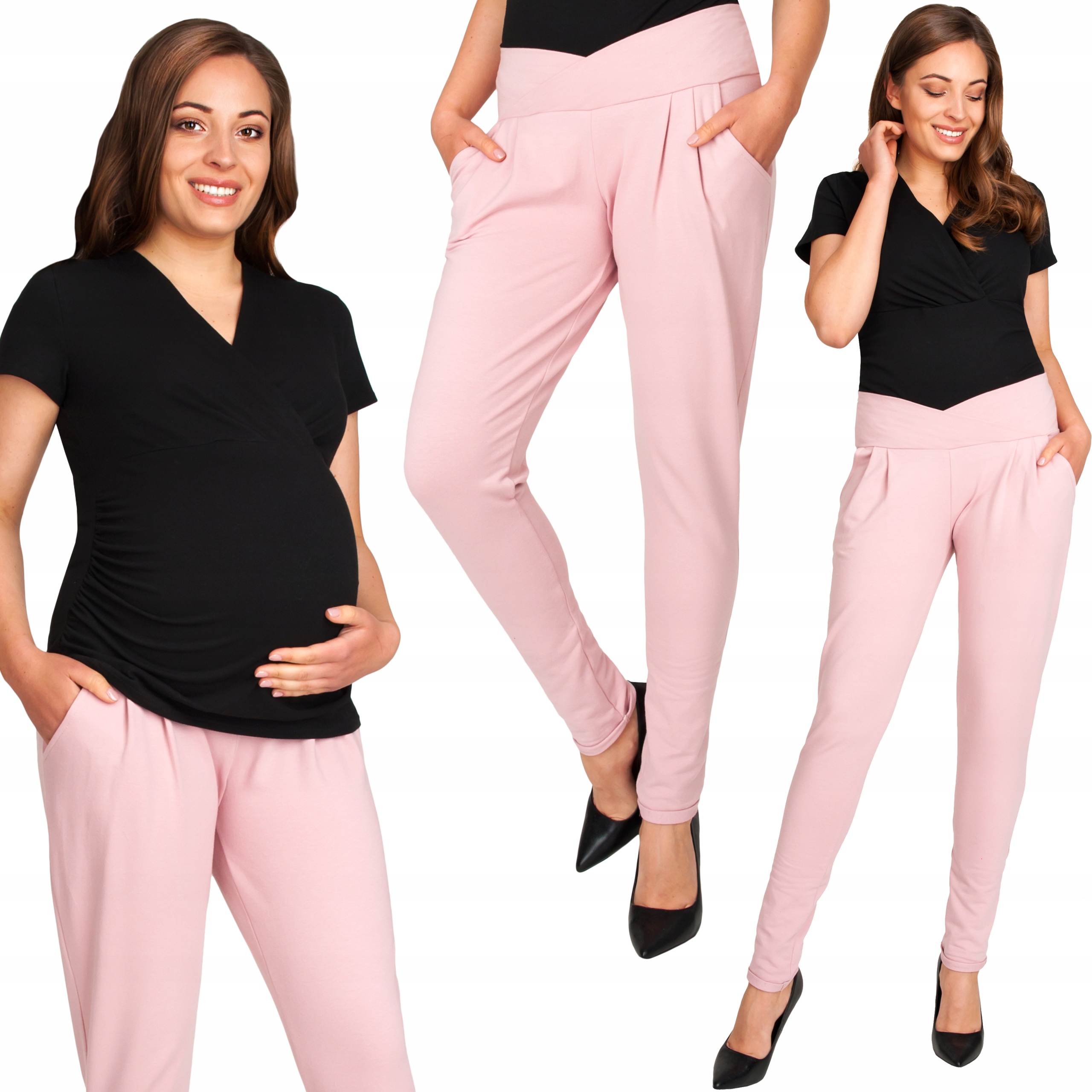 Elegantní Dámské Těhotenské Doutníčkové Kalhoty Růžové Bavlna M