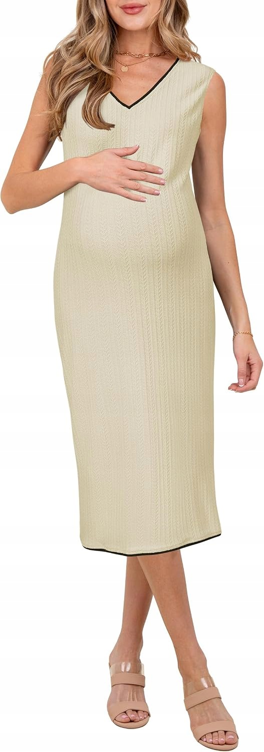 Šaty Těhotenské Midi na kojení Pletená Elegantní Letní Béžová L