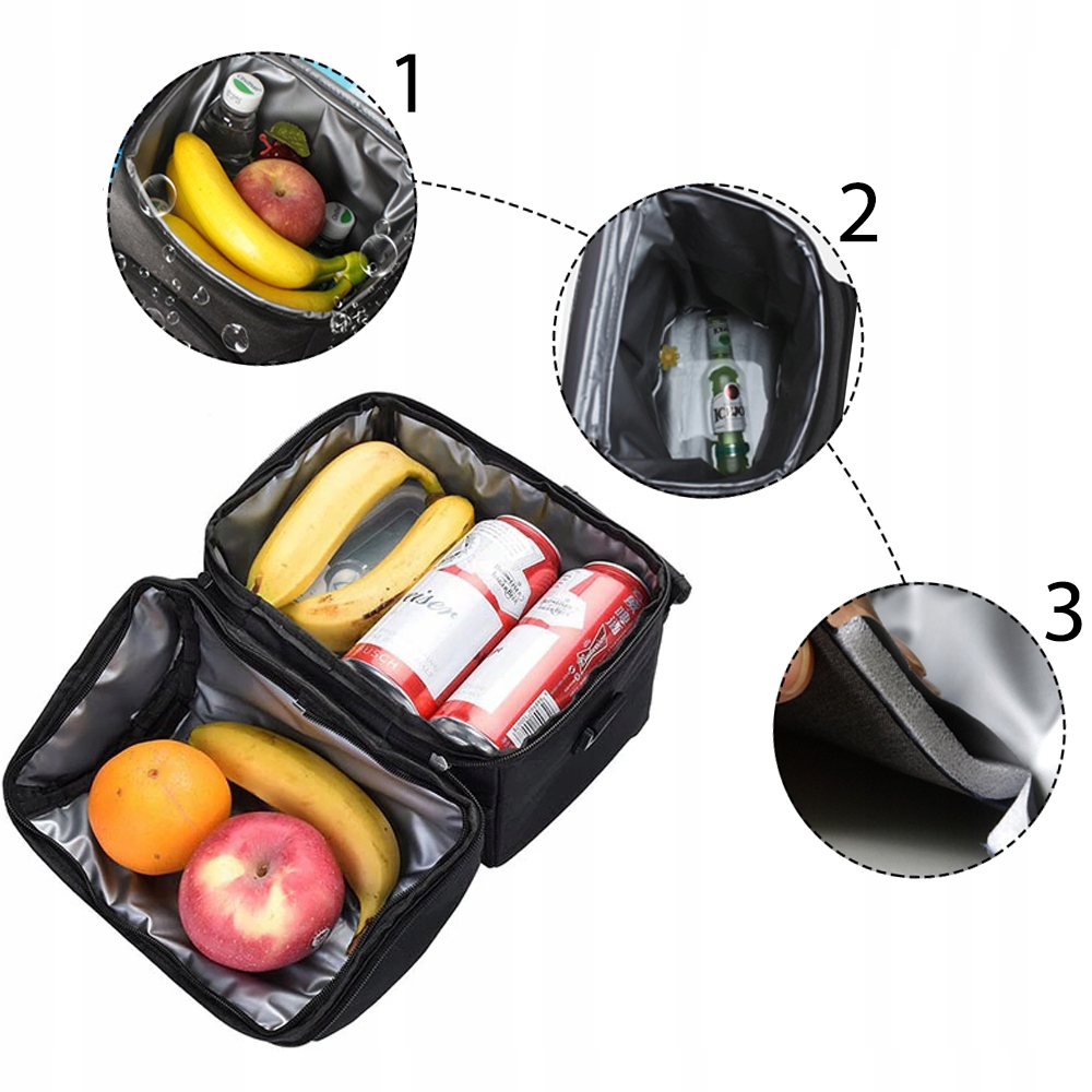 TORBA TERMICZNA IZOLACYJNA WODOODPORNA KUFEREK PASEK LUNCH BOX CZARNA 8 L Kolor dominujący czarny