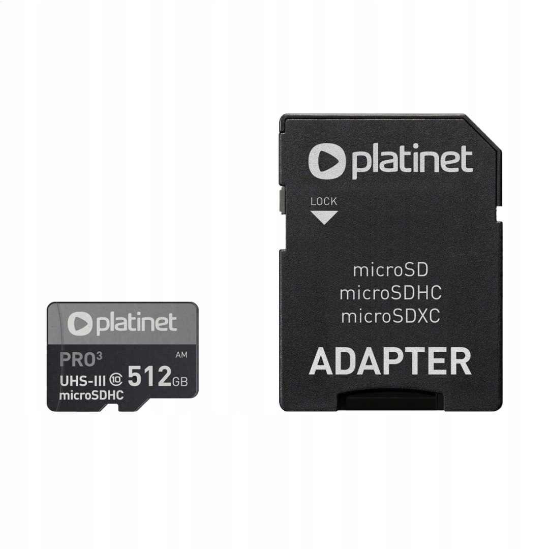 Platinet microSDXC Adapter Sd 512GB class10 U3 A2 90MB/s [45095]