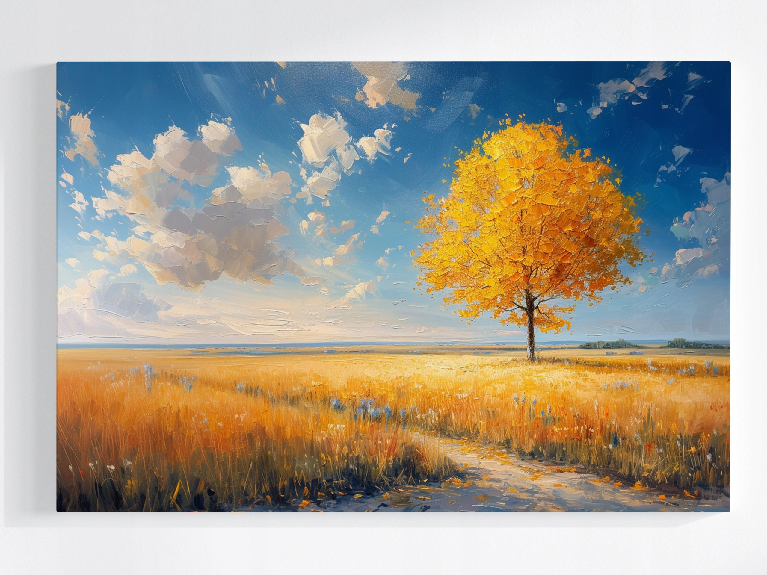 Obraz Na Plátně Zlatý Podzim Osamělé Dřevo Louka Krajina 120x80