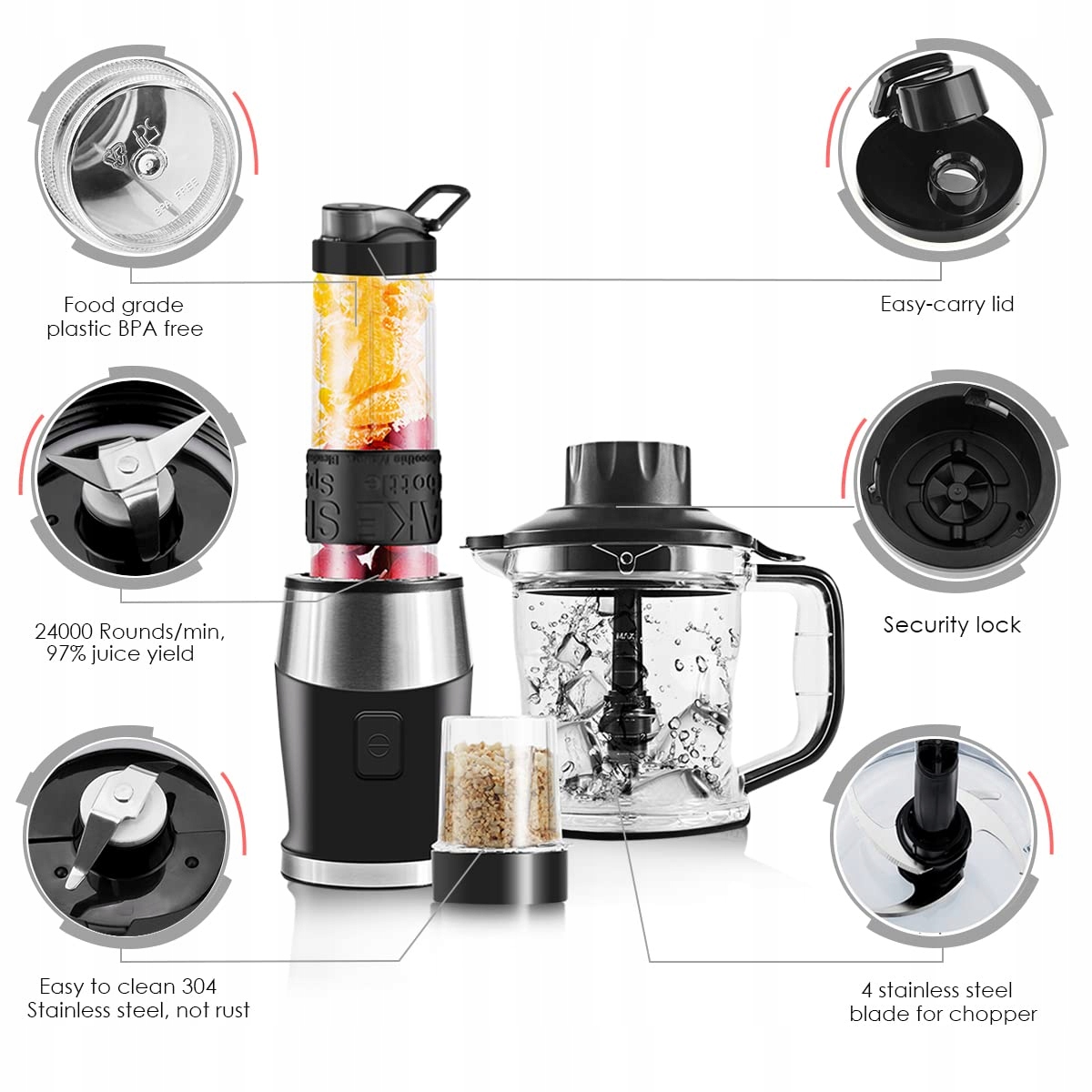 WAWORIO Mikser Smoothie 700W Wielofunkcyjny Z Blenderem i Butelką 570ml — miniatura 8
