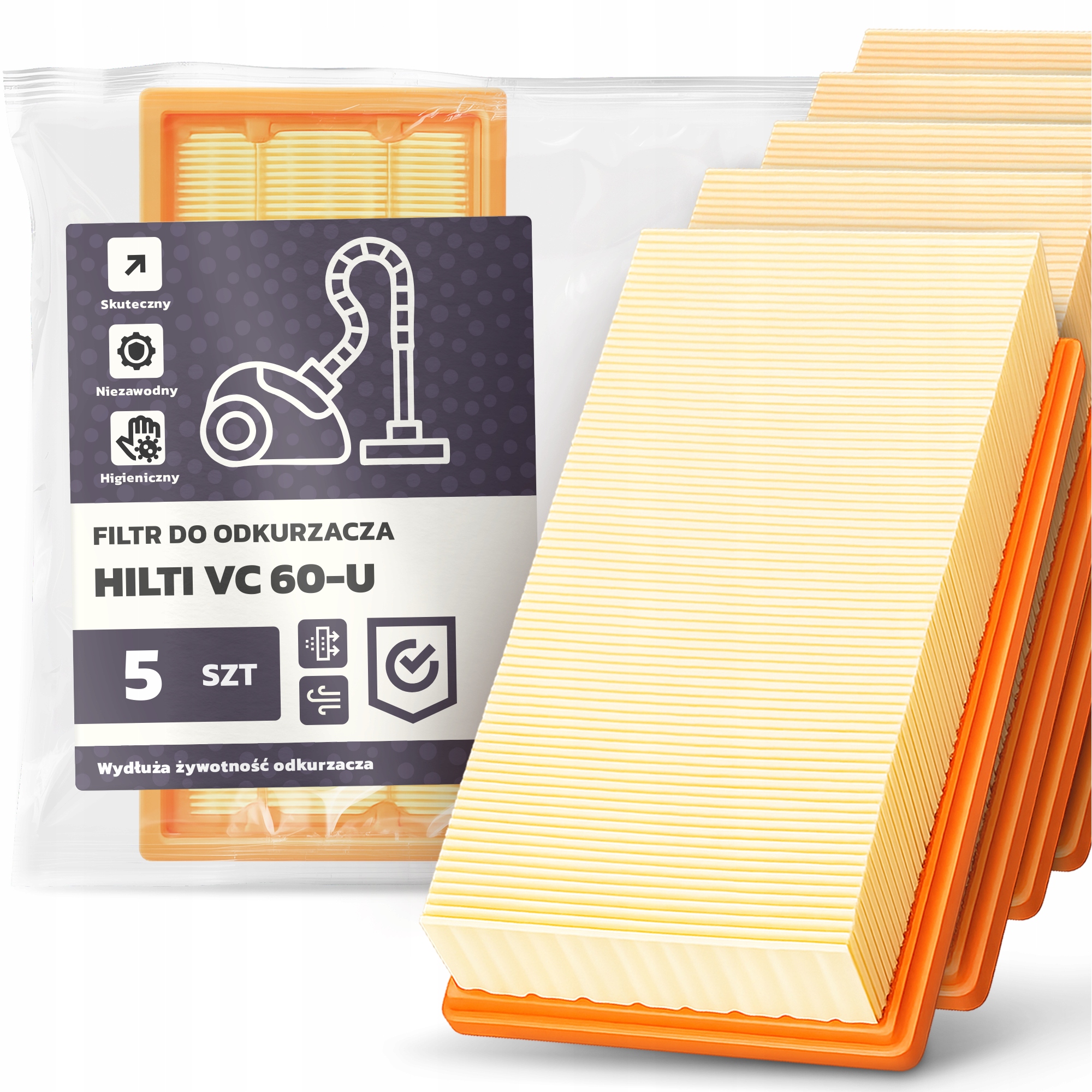 5 x Vzduchový Filtr Pro Vysavač Hilti VC 60-U Výkonný Filtr Em-w