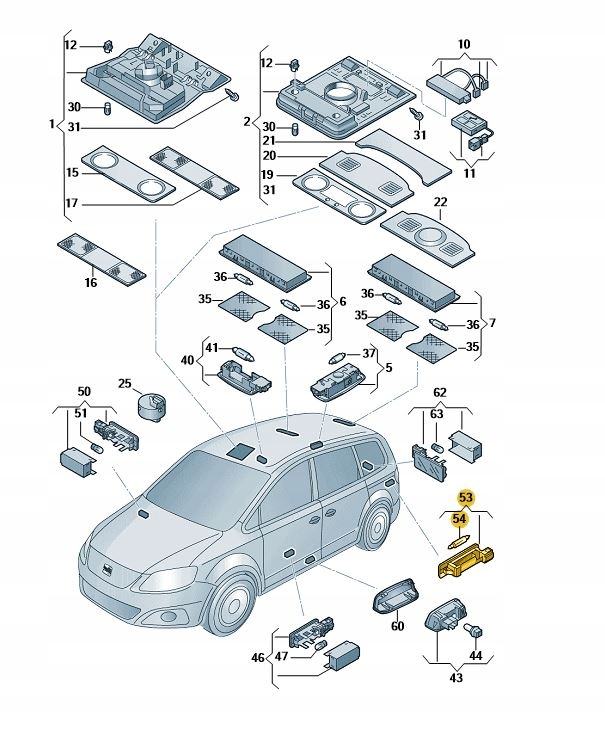 LAMPKA OŚWIETLENIA PRZESTRZENI BAGAŻNIKA VW SE SK Typ samochodu Samochody osobowe